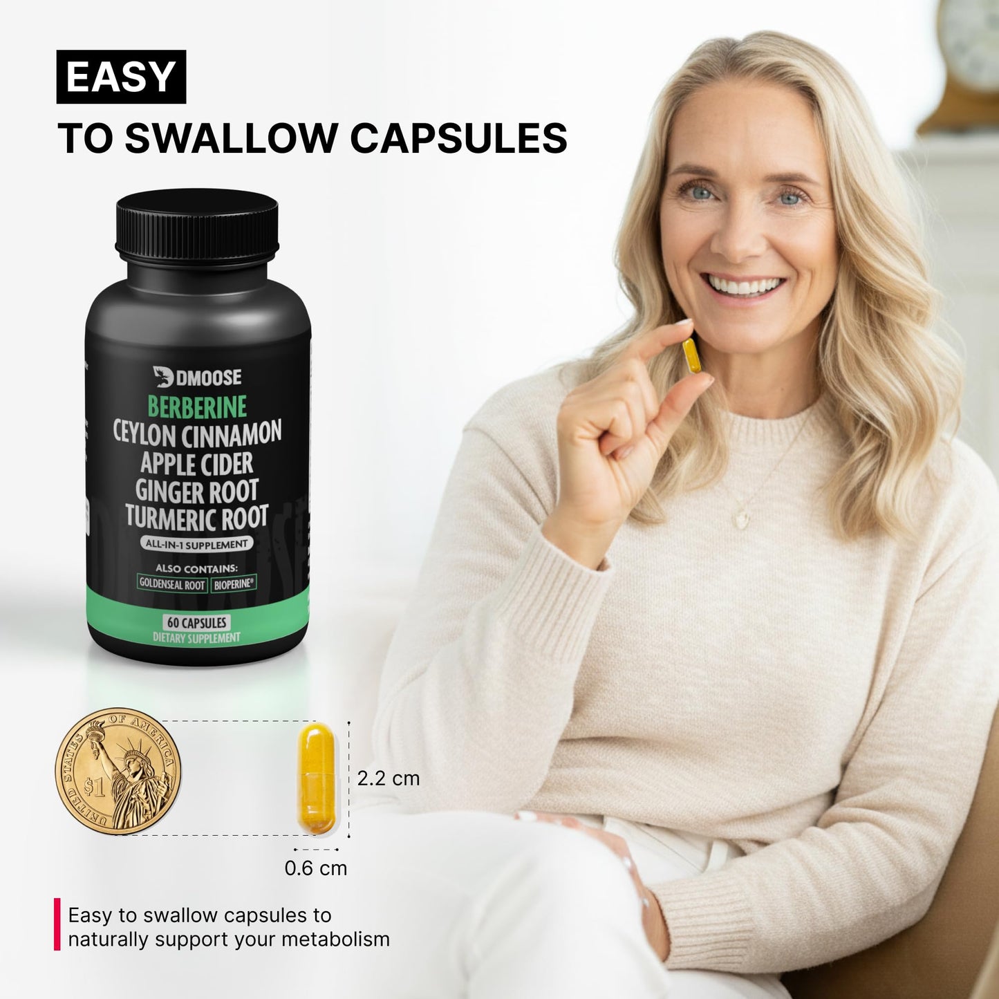 Berberine HCL 1400mg with Ceylon Cinnamon to Support Digestion & Metabolism - 7 in 1 Berberine Supplement, Ceylon Cinnamon, Bioprene, Turmeric, Ginger, Goldenseal & Apple Cider Complex - 60 Capsules - Medaid International