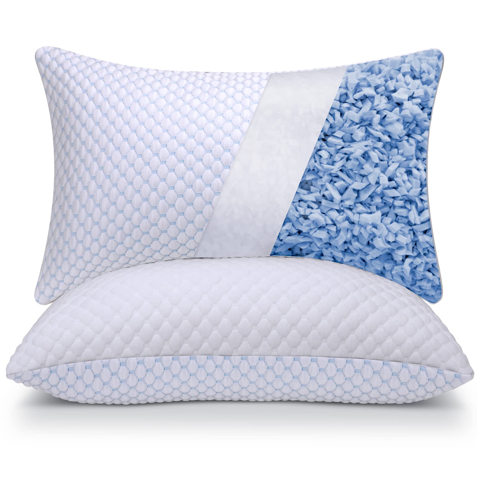 OSBED Cooling Adjustable Shredded Memory Foam Pillows Queen Size Set of 2 - Temperature-Regulating for All Sleepers with Dual Airflow Ventilation(CertiPUR-US & Hypoallergenic & Machine Washable) - Medaid International