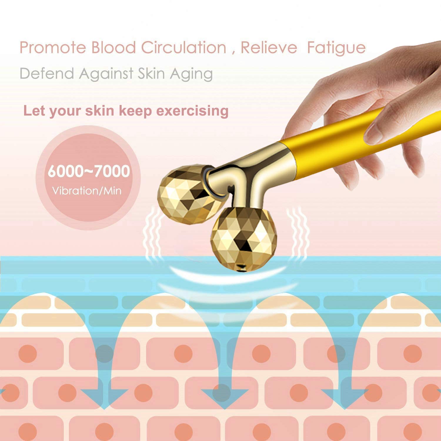 Amirce Face Massager Roller Golden 3D Roller Electric Facial Roller and T Shape Facial Roller Massager Kit Face Rollers - Medaid International