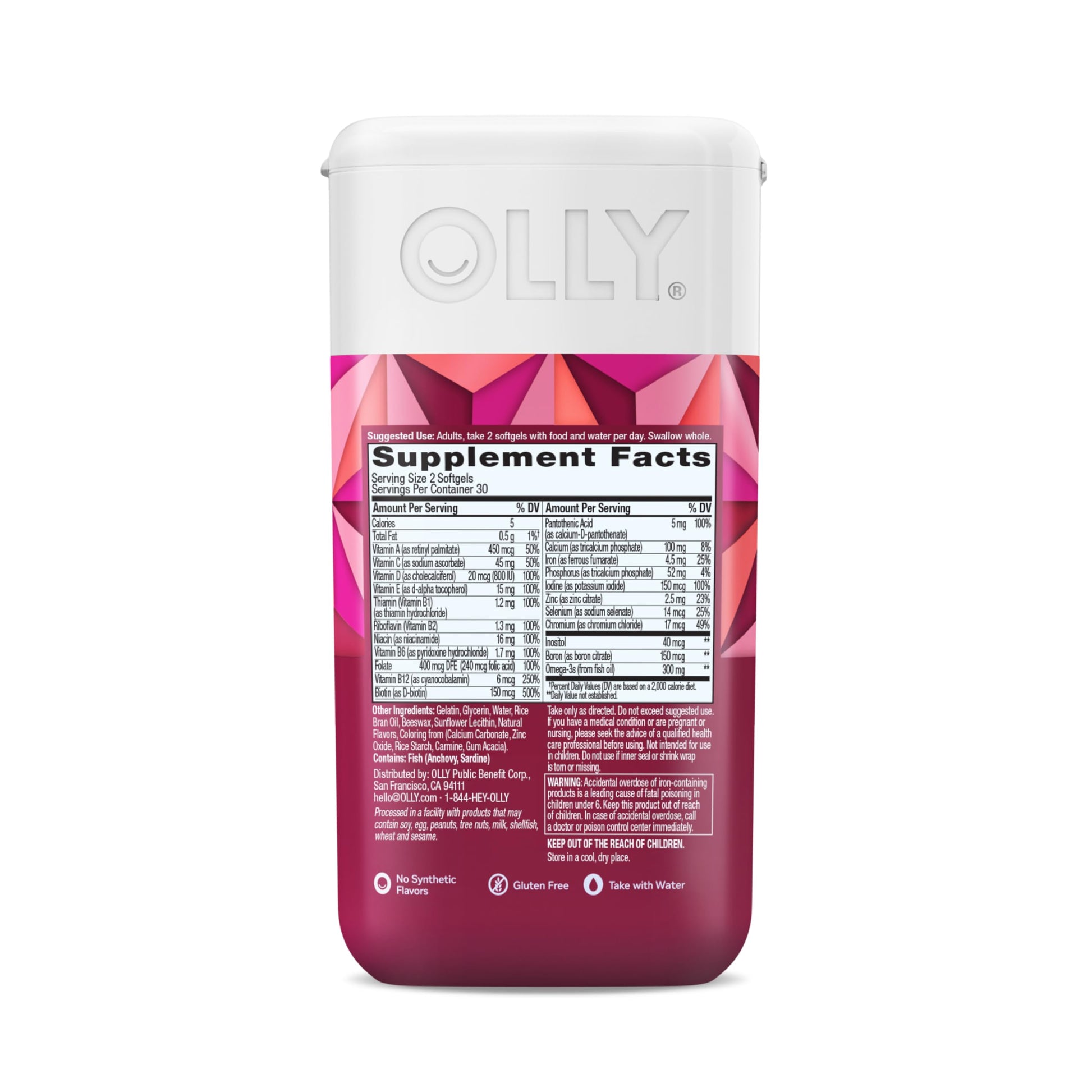 OLLY Ultra Women's Multi Softgels, Overall Health and Immune Support, Omega-3s, Iron, Vitamins A, D, C, E, B12, Daily Multivitamin, 30 Day Supply - 60 Count - Medaid International