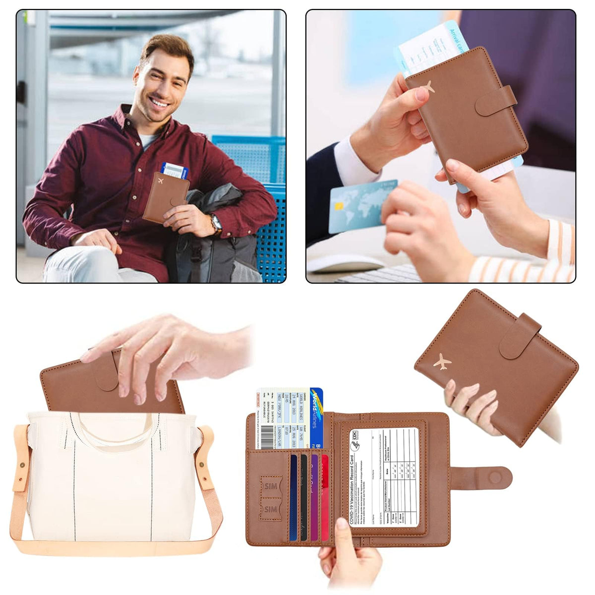 KASTWAVE Passport Holder, Passport Holder Card Slots, Creative Aircraft Certificate Storage Bag, Cute Passport Cover for Women and Men, Waterproof Rfid Blocking Travel Wallet (Borwn)