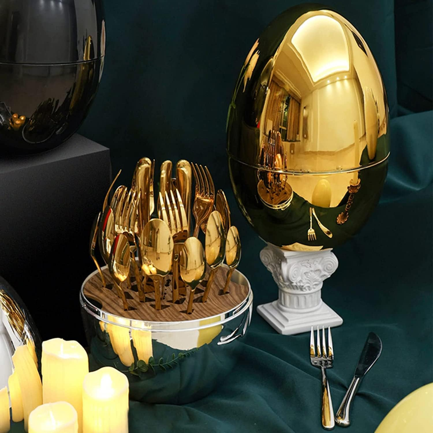 Premium Cutlery Set 24 Pcs with Oval Shaped Stand (Golden Egg) - Medaid International