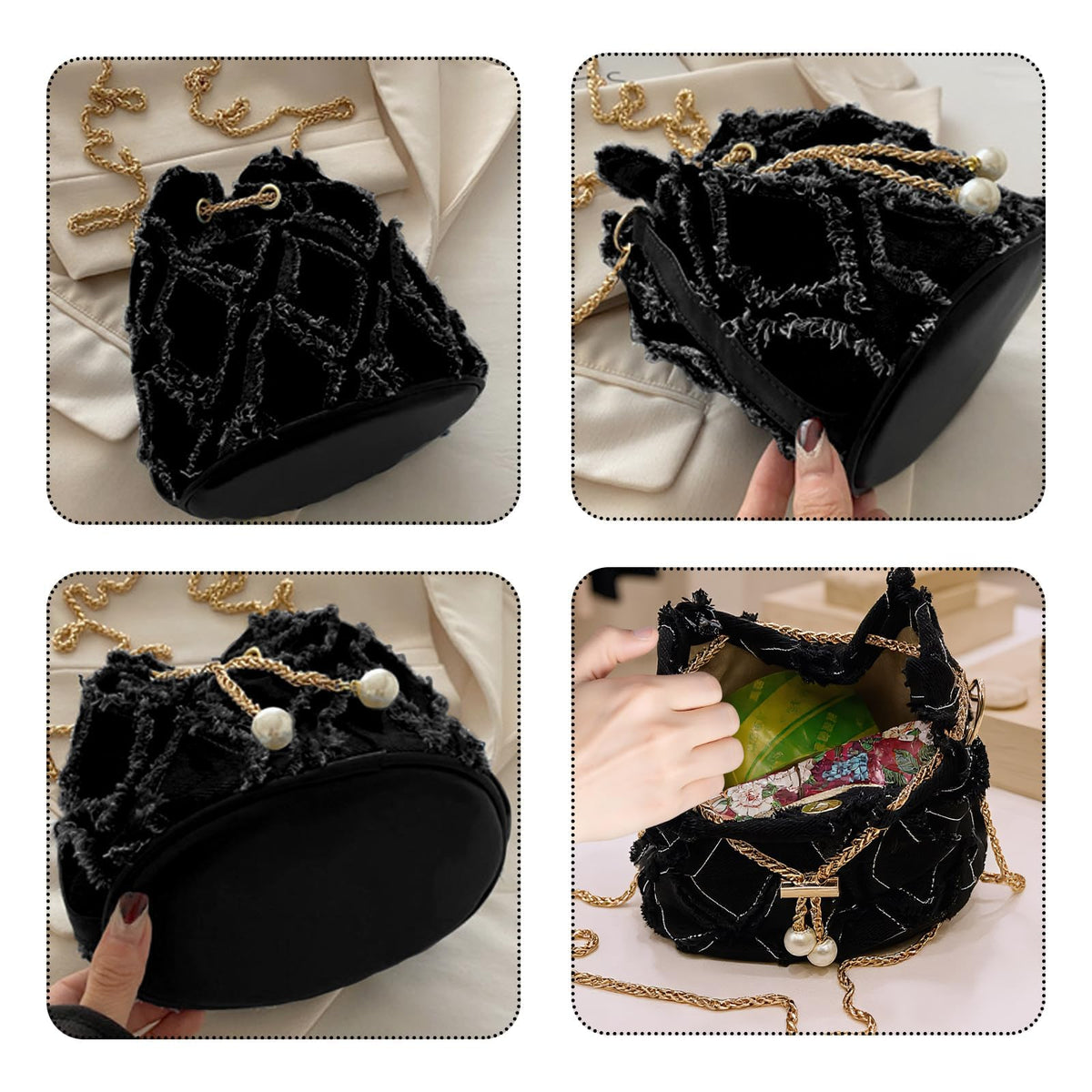 Denim Bucket Bag for Women, Drawstring Crossbody Purse, Jean Hobo Shoulder Bag, Versatile Handbag for Commuting, Shopping and Dating Occasions