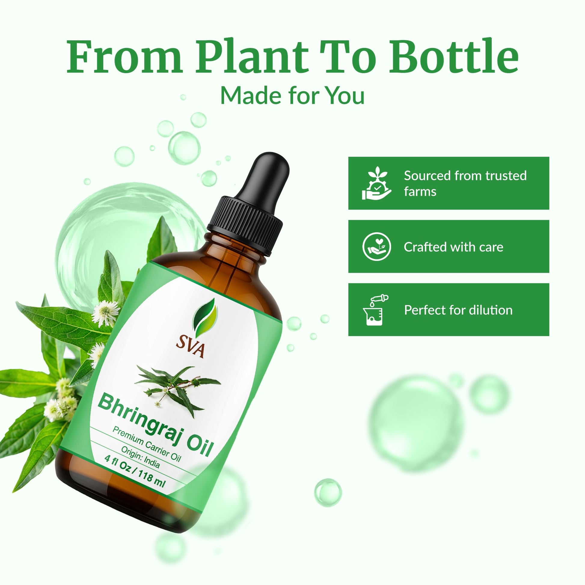 SVA Bhringraj Premium Carrier Oil 4oz (118ml) With Dropper for Hair Oiling, Scalp Massage & Skin Care - Medaid International