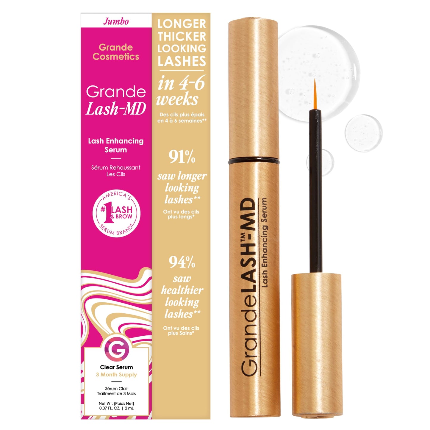 Grande Cosmetics GrandeLASH-MD Lash Enhancing Serum - Peptide & Vitamin Infused Formula for Longer, Thicker, Fuller Looking Lashes - Ophthalmologist Tested, Cruelty-Free, 6 Month Supply (4mL) - Medaid International