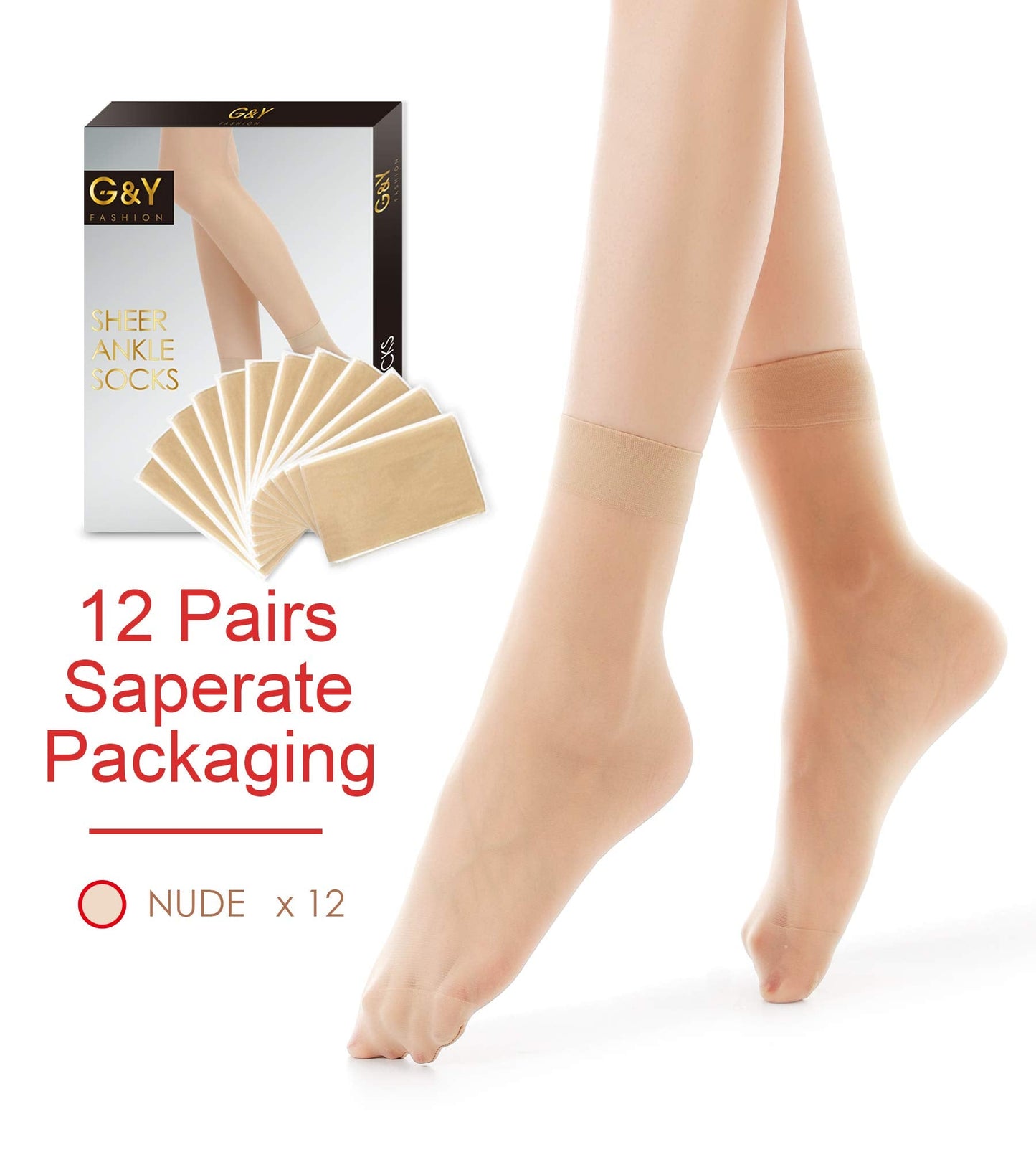 G&Y 12 Pairs Ankle Nylon Socks for Women - 20D Sheer Pantyhose Socks (12 Nude) - Medaid International