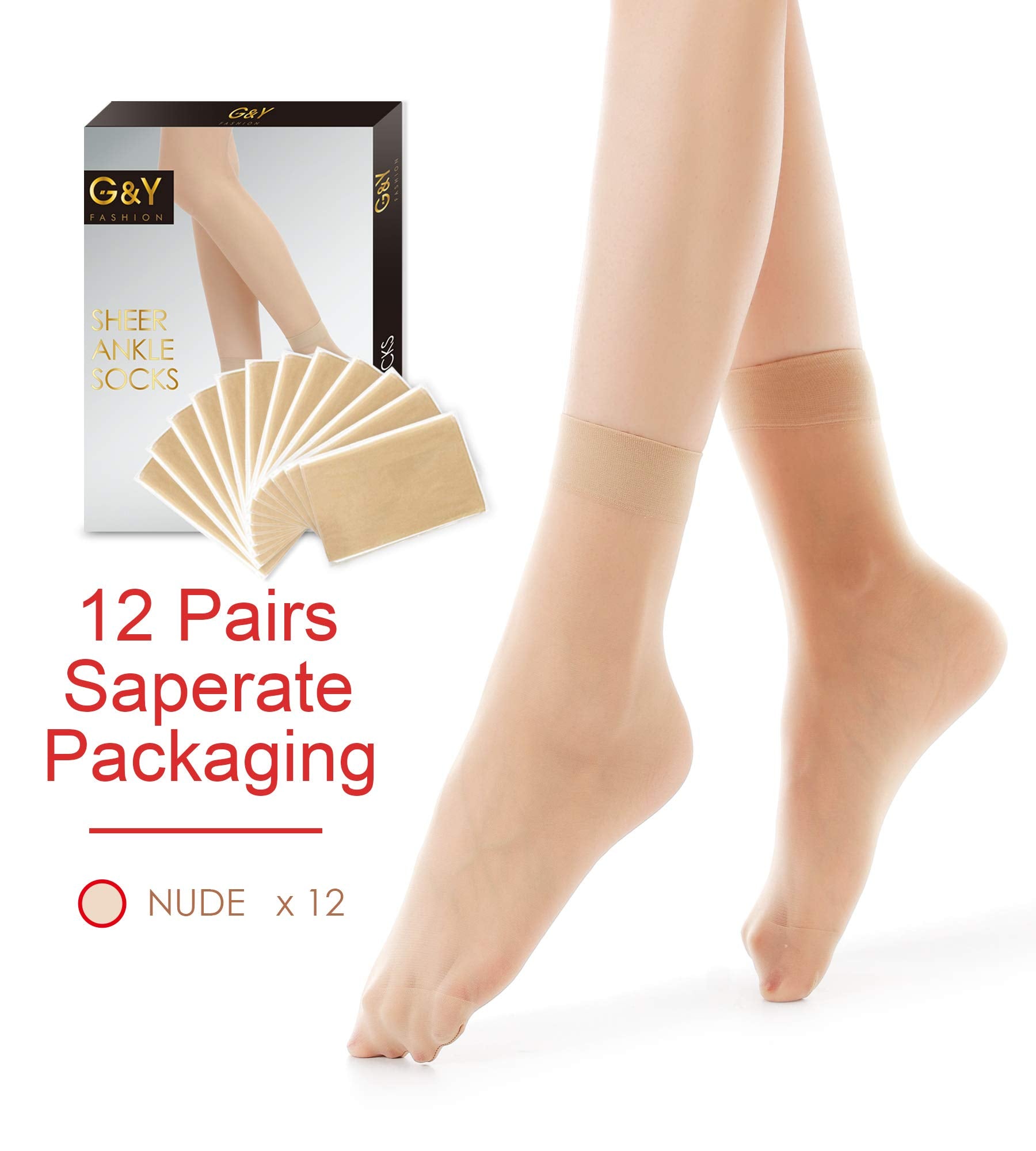 G&Y 12 Pairs Ankle Nylon Socks for Women - 20D Sheer Pantyhose Socks (12 Nude) - Medaid International