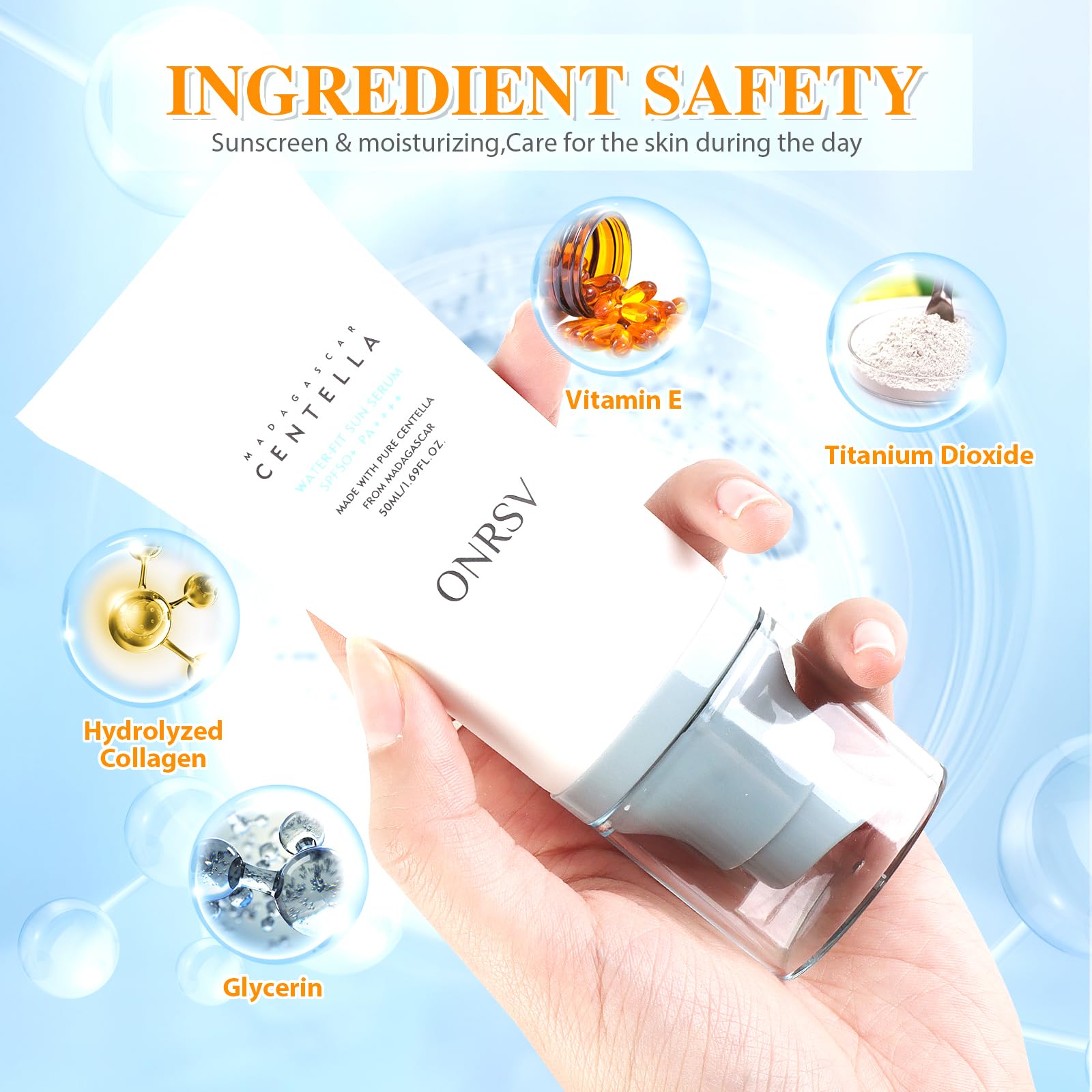 Madagascar Centella Sunscreen SPF50 Facial Serums, Moisturizing and Non-Sticky Centella Water-Fit Sun Protection for All Skin Types - Medaid International