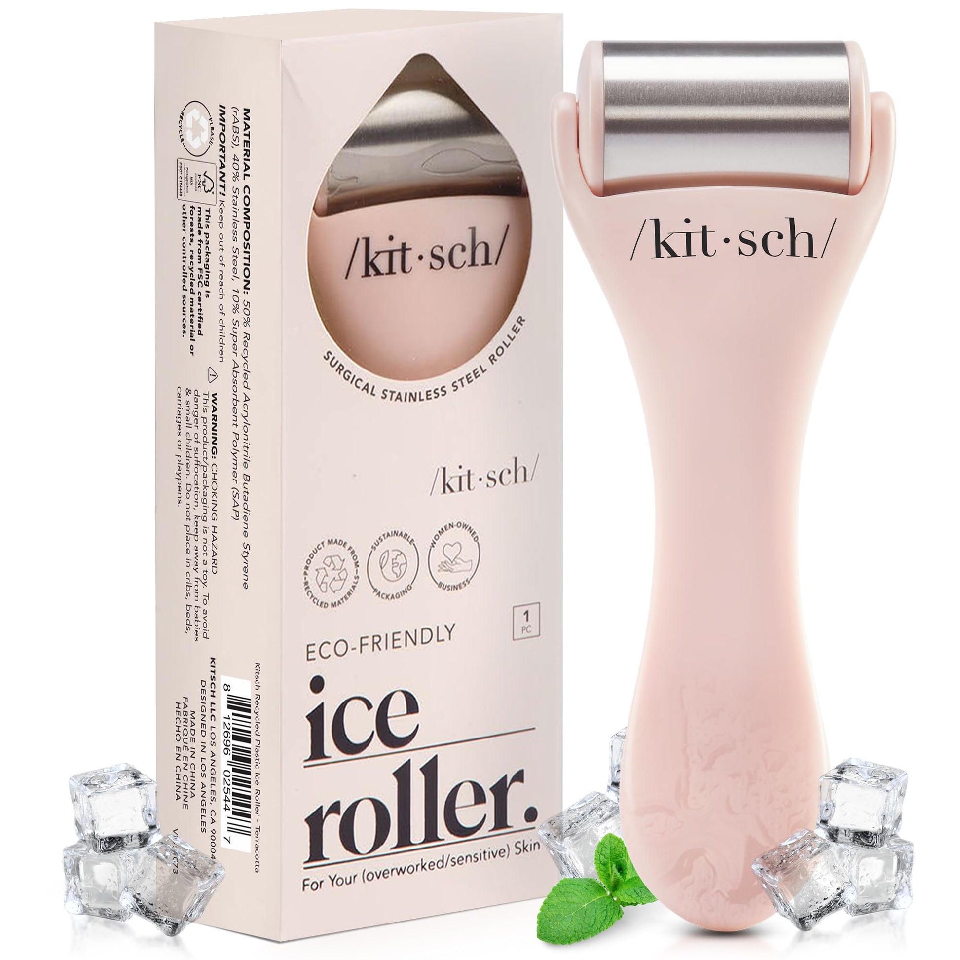 Kitsch Ice Roller for Face – Stainless Steel Face Ice Roller to Reduce Puffiness, Redness & Headaches – Cooling Facial Roller for Skin Care, Irritation Relief & Spa-Like Experience at Home - Pink - Medaid International