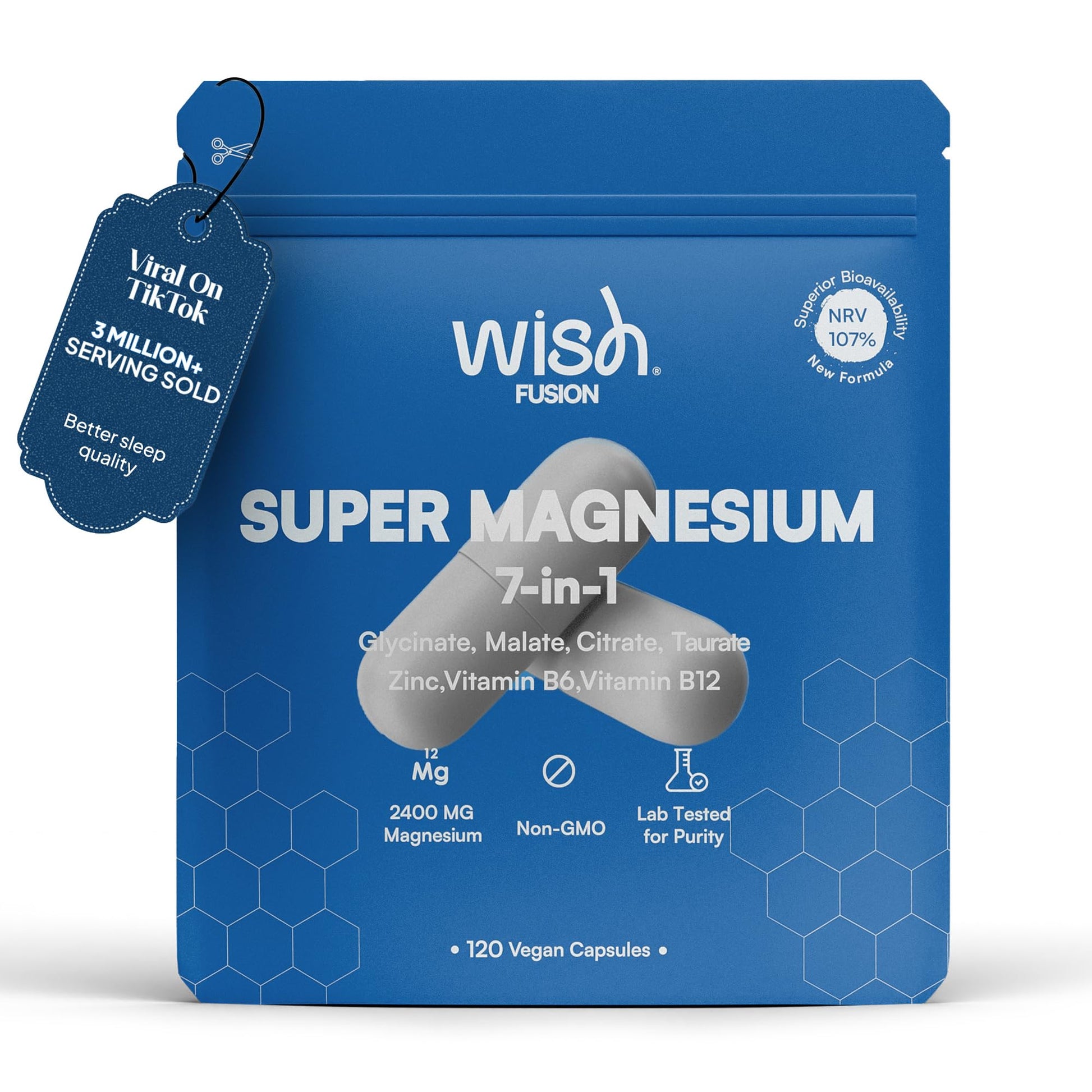Wish Fusion Magnesium Glycinate 2400mg 7 in 1 Magnesium Complex with Malate, Citrate, Taurate for Sleep, Muscle Recovery, Stress Relief & Relaxation, Energy & Nerve Health120 Vegan Capsules - Medaid International
