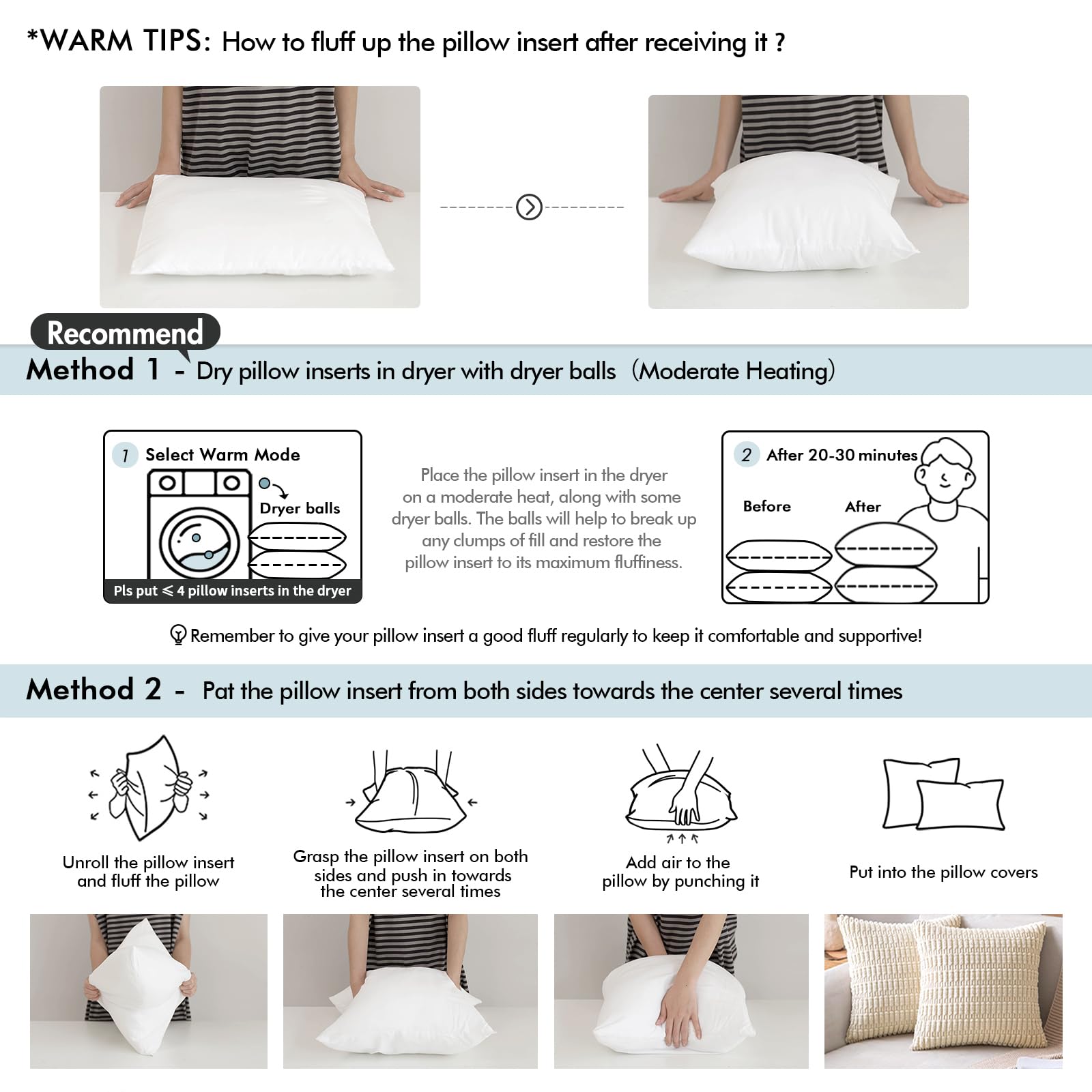 MIULEE 20 x 20 Pillow Inserts (Set of 2) -Throw Pillows for Couch Sofa with 100% Cotton Covers - Medaid International