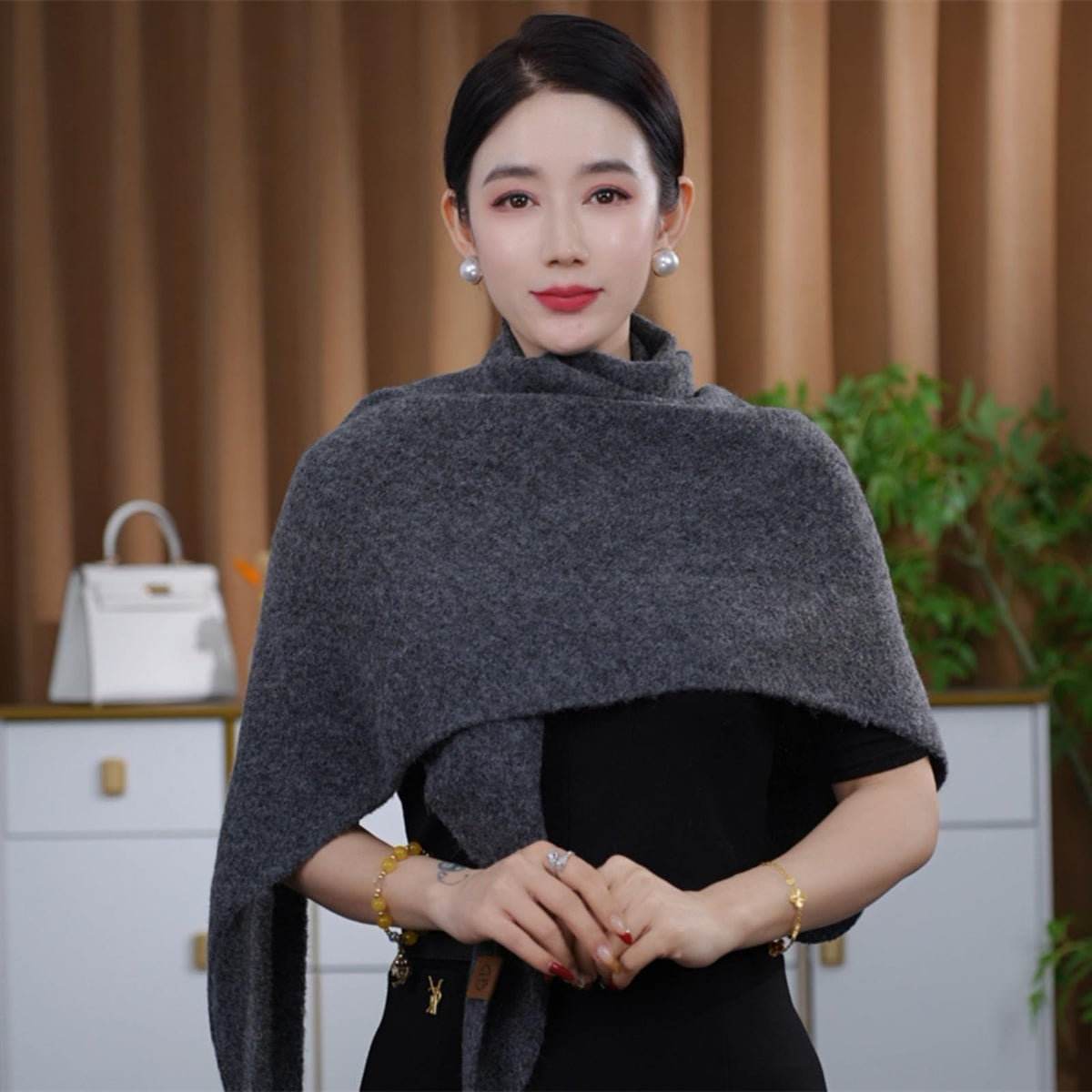KASTWAVE Shawls Wraps Poncho Women Triangle Sweater Scarf Warm Wool Blend Pashmina Cape Cold Weather Neck Warmer Winter Fall Accessory