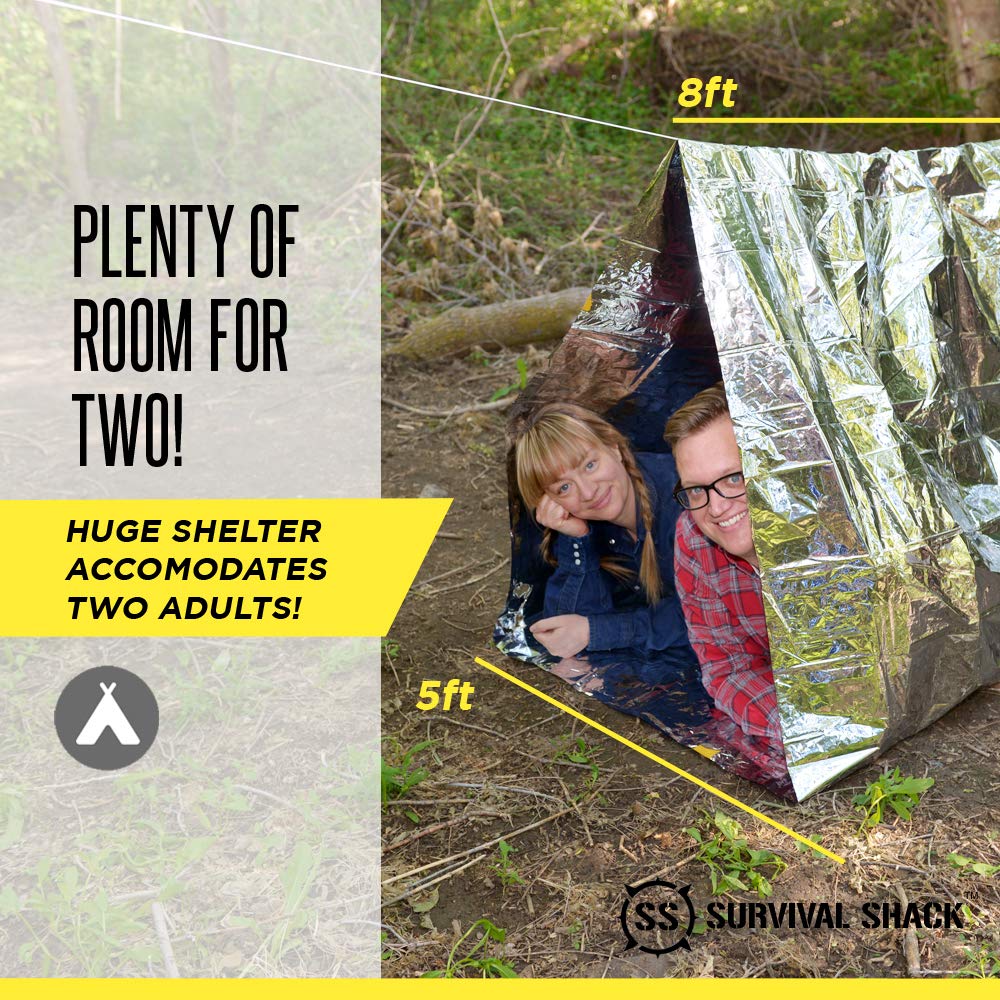 SharpSurvival Shack Emergency Survival Shelter Tent - 2 Person Mylar Tube Tent - Lightweight 8' x 5' All Weather Waterproof Shelter Conserves Heat - Reflective Tents for Camping/Hiking and More