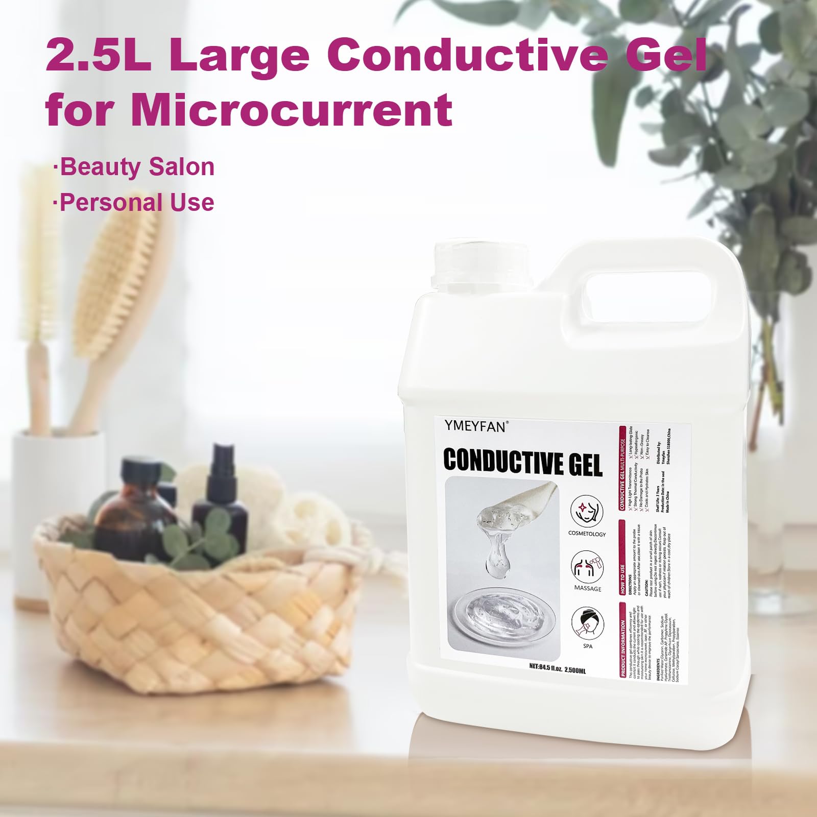YMEYFAN 2.5L Large Conductive Gel for Microcurrent Facial Device, Radio Frequency Laser Hair Removal Cooling Gel, Sulfate & Phthalate-Free, Sodium Hyaluronate, Ceramide AP for Skin Soothing Hydrating - Medaid International