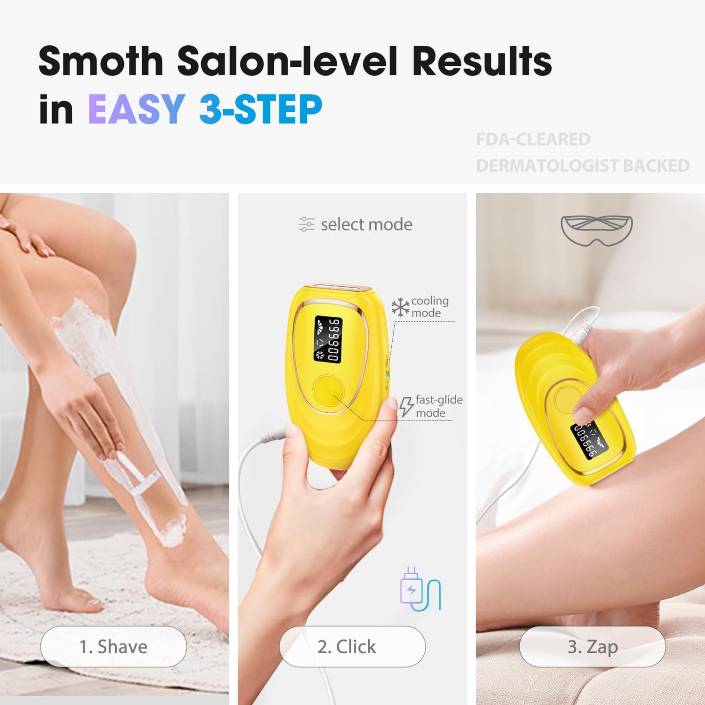 Oreeth IPL Laser Hair Removal Device for Women & Men - Home 45°F Ice-Cooling Contact for Painless & Long-Lasting Results, 86% Hair Reduction in 3 Weeks for Full Body & Bikini Line, Light Yellow - Medaid International