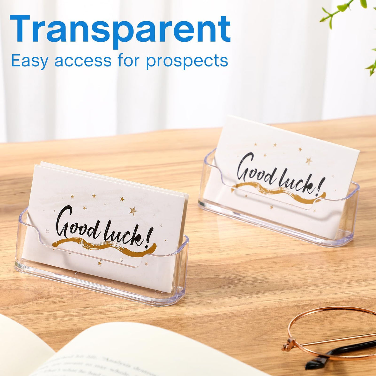 8 Pack Clear Acrylic Business Card Holders for Desk, Professional Business Card Display Stand, Multi-Functional Desktop Organizer and Label Stand for Home and Office Accessories