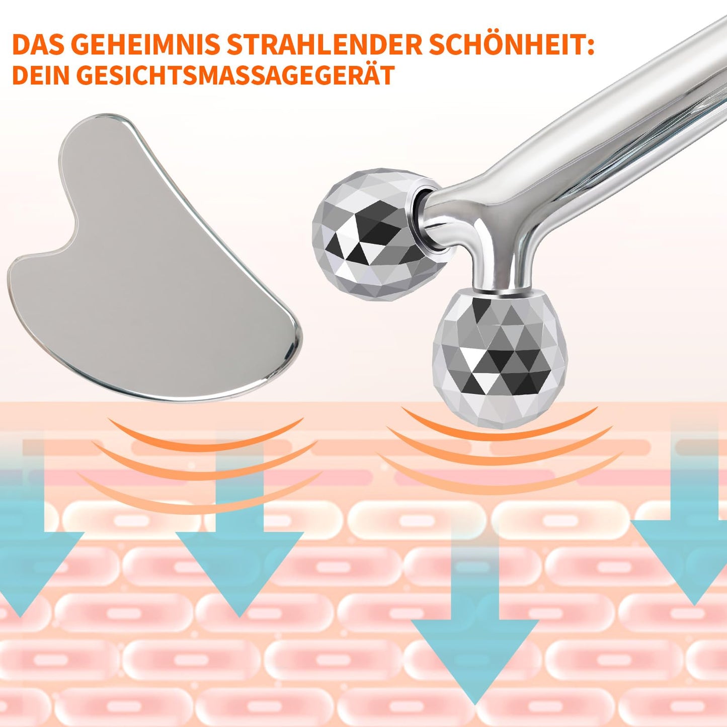 InfiniteRelax 3D Gua Sha Facial Tools Metal Face Roller Stainless Steel Gua Sha Set Cooling Massage Tools for Reduce Puffiness, Firm Skin, Anti-Aging Care - Daily Facial Sculpting Gift for Women - Medaid International