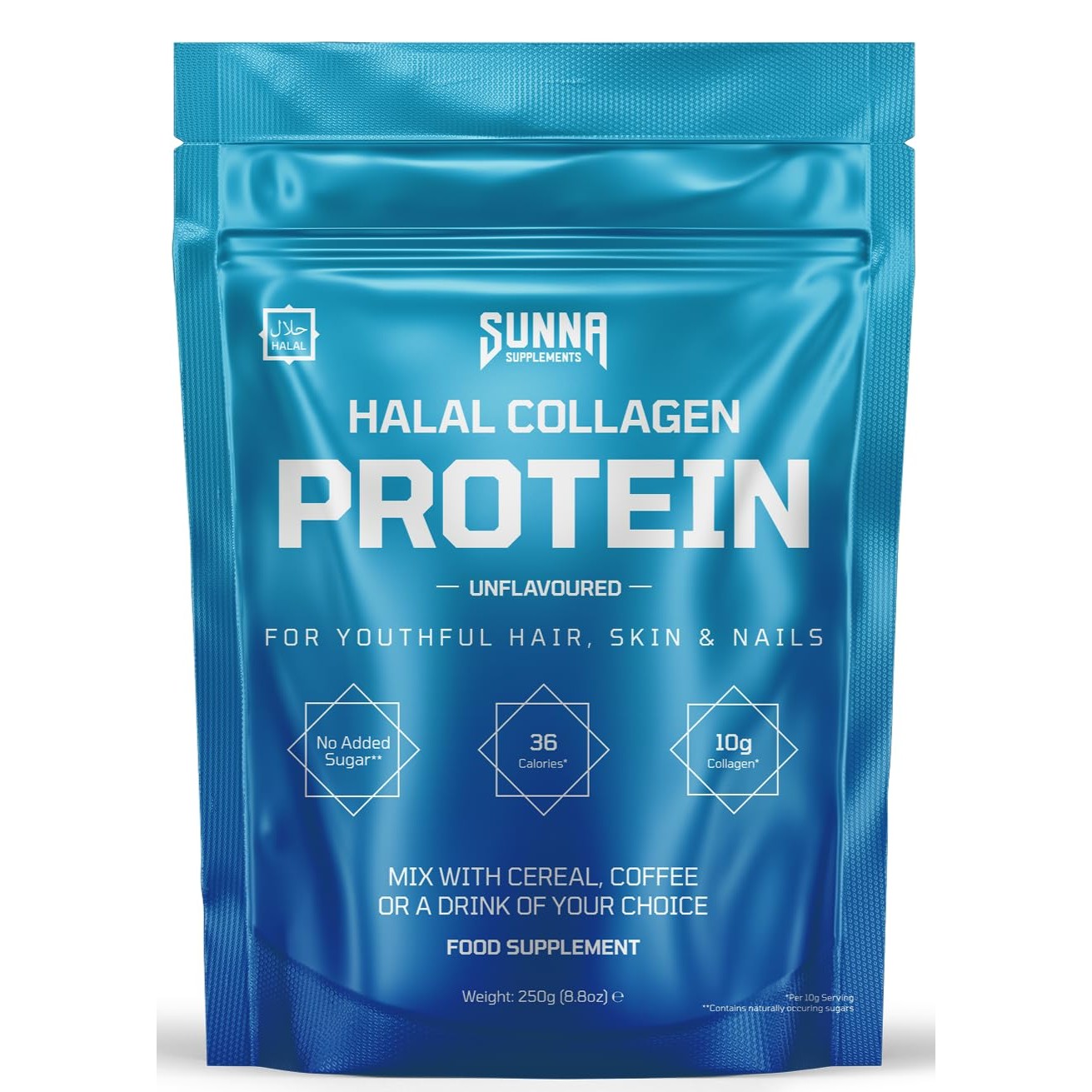 SUNNA SUPPLEMENTS - Halal Bovine Collagen Protein Powder for Hair Skin Nails and Joints - Type (I, III) Hydrolysed Premium Bovine Collagen Peptides for Women and Men | Gluten Free | Unflavoured - Medaid International