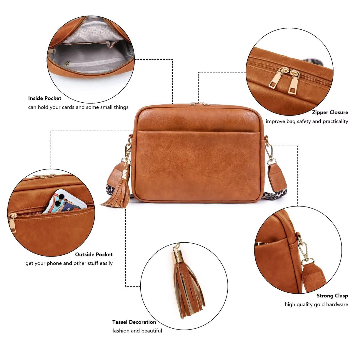 TERRIFI Crossbody Bags, Thick Strap Cross-body Bags, handbag for women Vegan Leather, Leather Crossbody Bag Suitable for going out shopping, ladies and girls