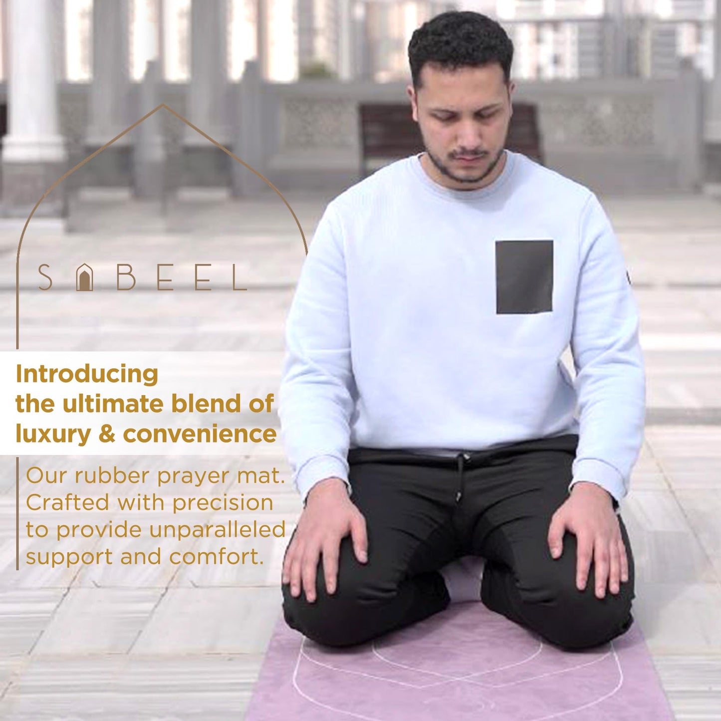 SABEEL Durable City Prayer Mat Roll with Enhanced Knee Support and Prayer Experience, Anti-Slip Microfiber Rubber - Ideal for Beginners and Practitioners - 1mm (Blue) - Medaid International