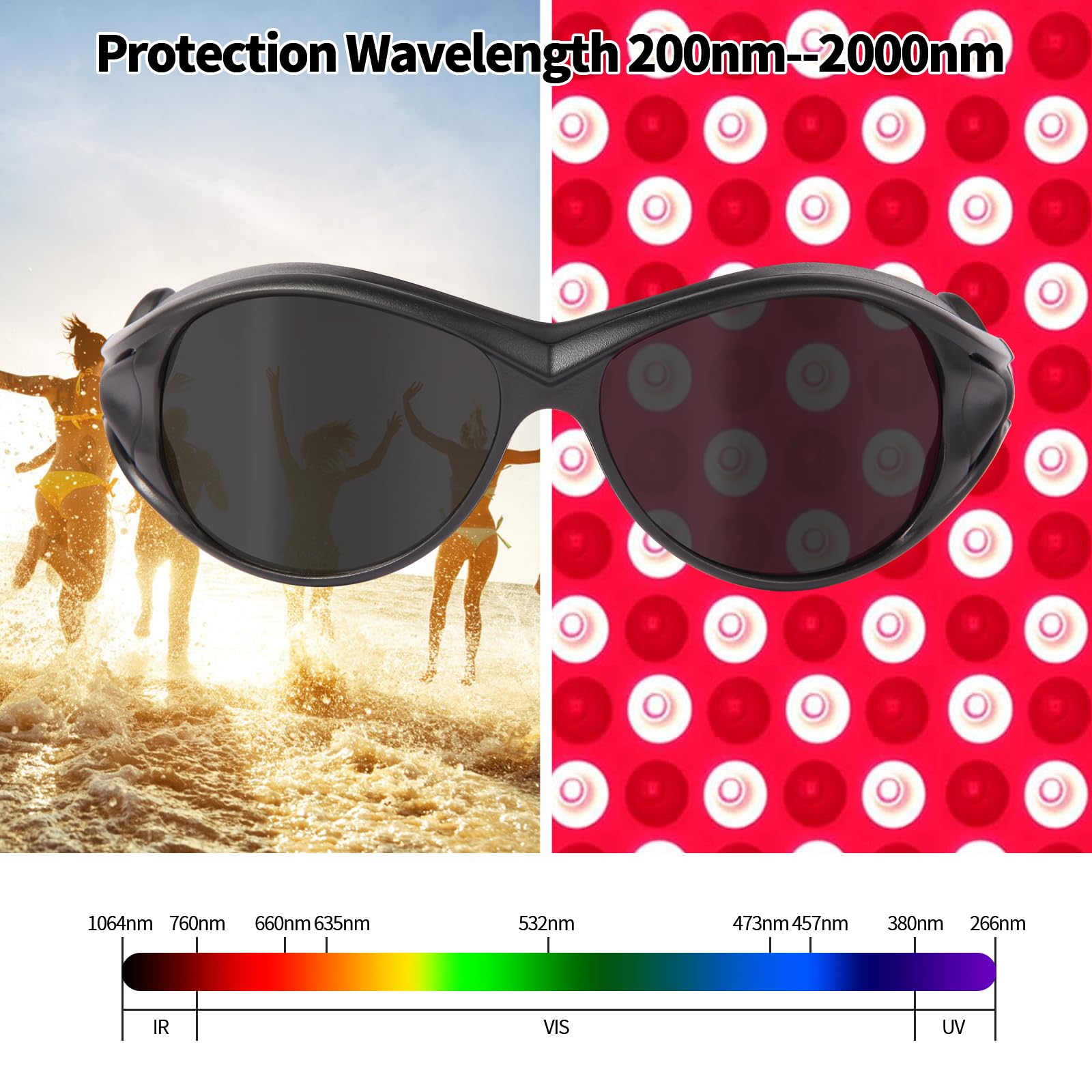 FreeMascot Red Light Therapy Glasses, Laser Safety Glasses IPL 200-2000nm, Eyes Protection for Tanning Goggles and Red Light Therapy - Medaid International