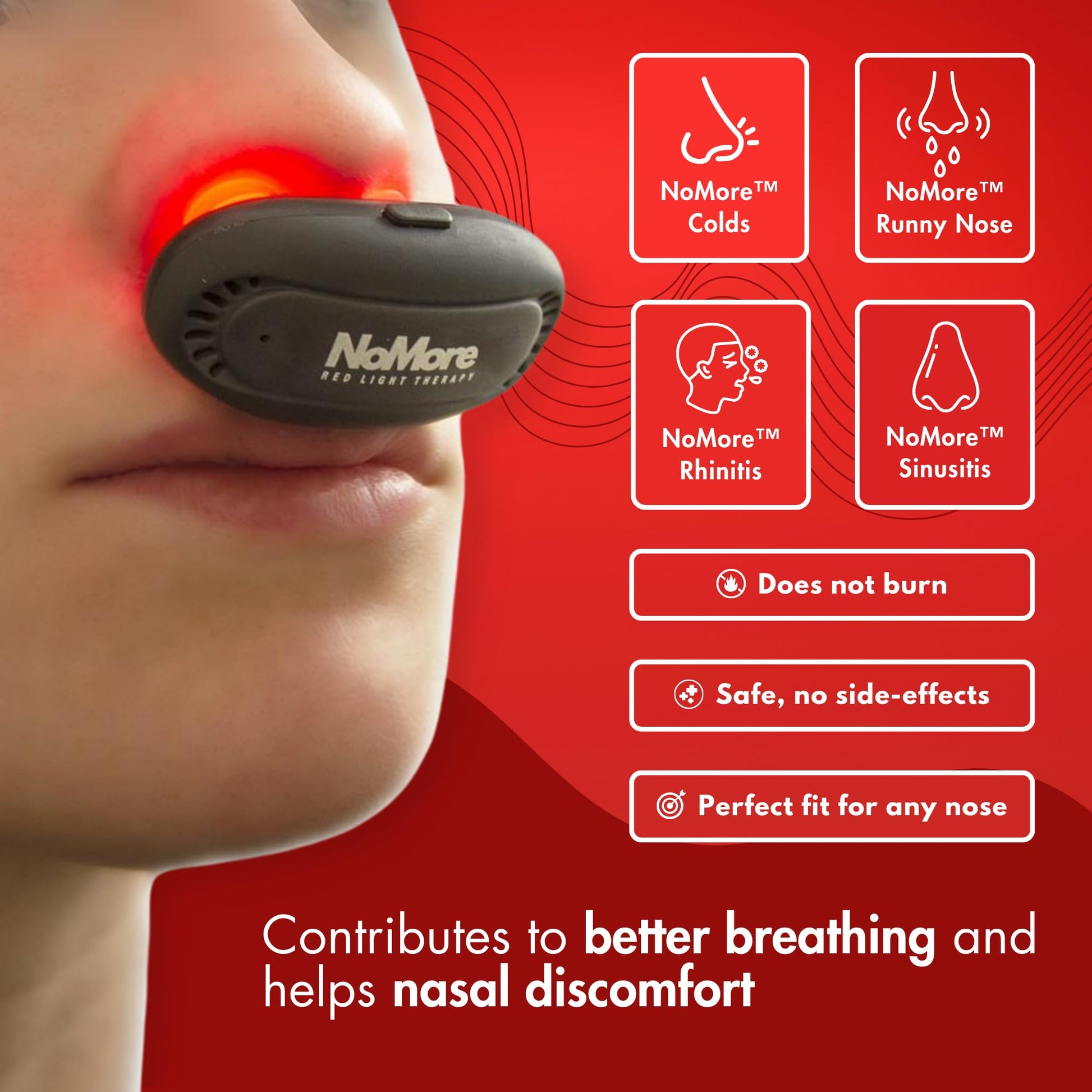 Original NoMore Red Light Therapy for Nose – LED Nasal Device for Dry Nose & Sinus Comfort, No More Colds, USB-Rechargeable Light Therapy - Medaid International