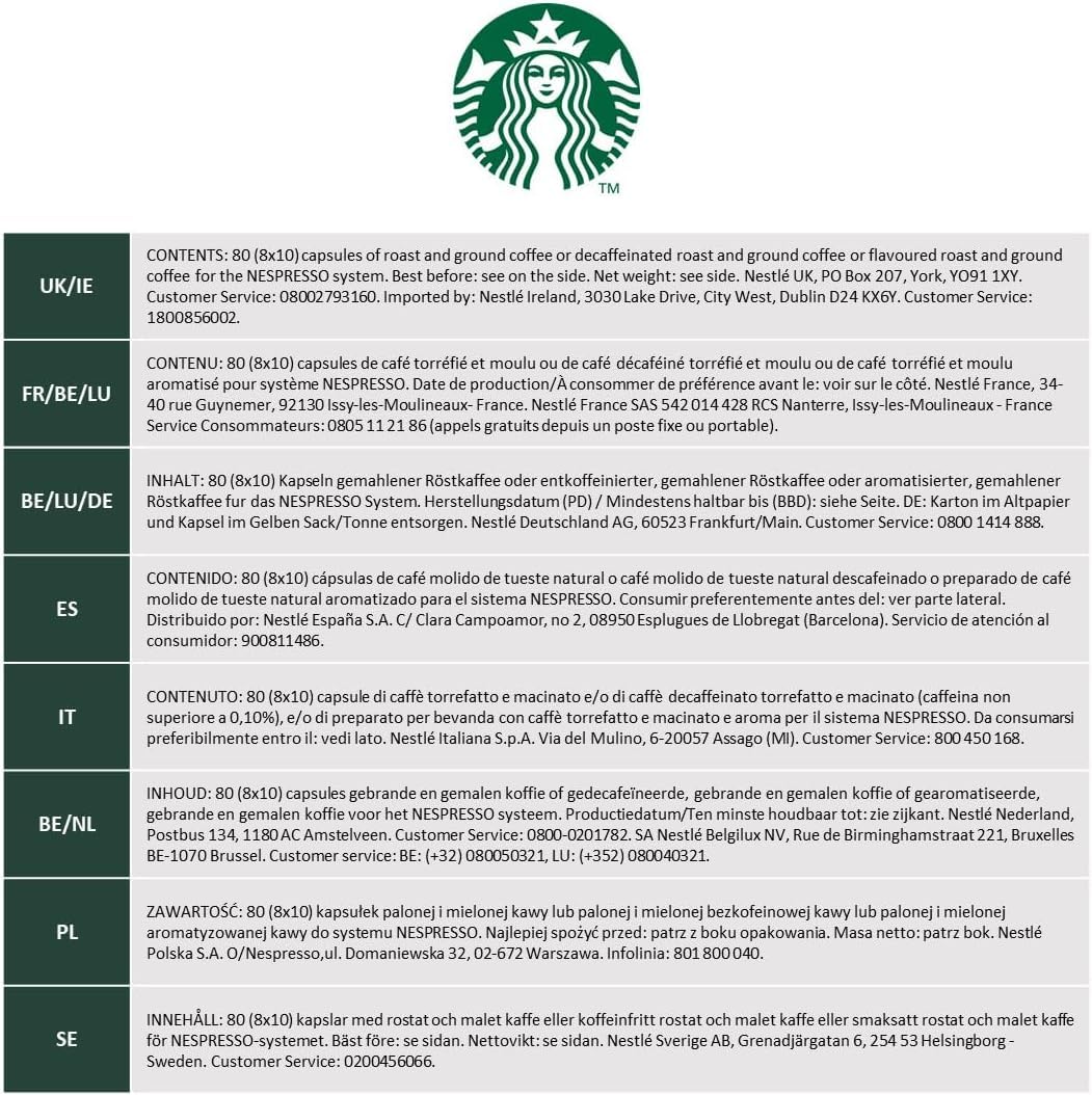 Starbucks by Nespresso Coffee ESPRESSO ROAST (Caramelly Notes Dark Roast) 30 Pods Capsules 3 Sleeve