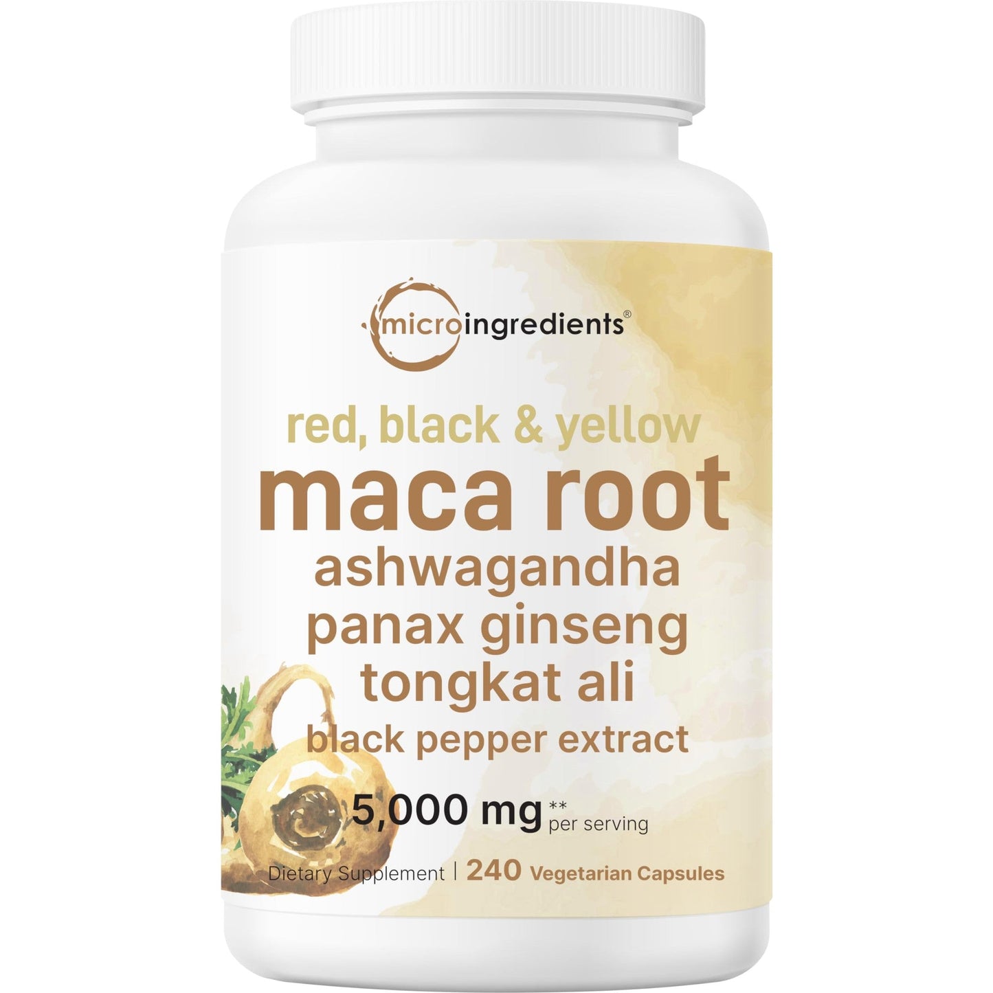 Maca Root Capsules for Women & Men 5,000mg | 240 Veggie Capsules with Ashwagandha, Red, Black, Yellow Maca Root, Panax Ginseng, Tongkat Ali & Black Pepper | Support Energy, Mood & Hormone Balance - Medaid International