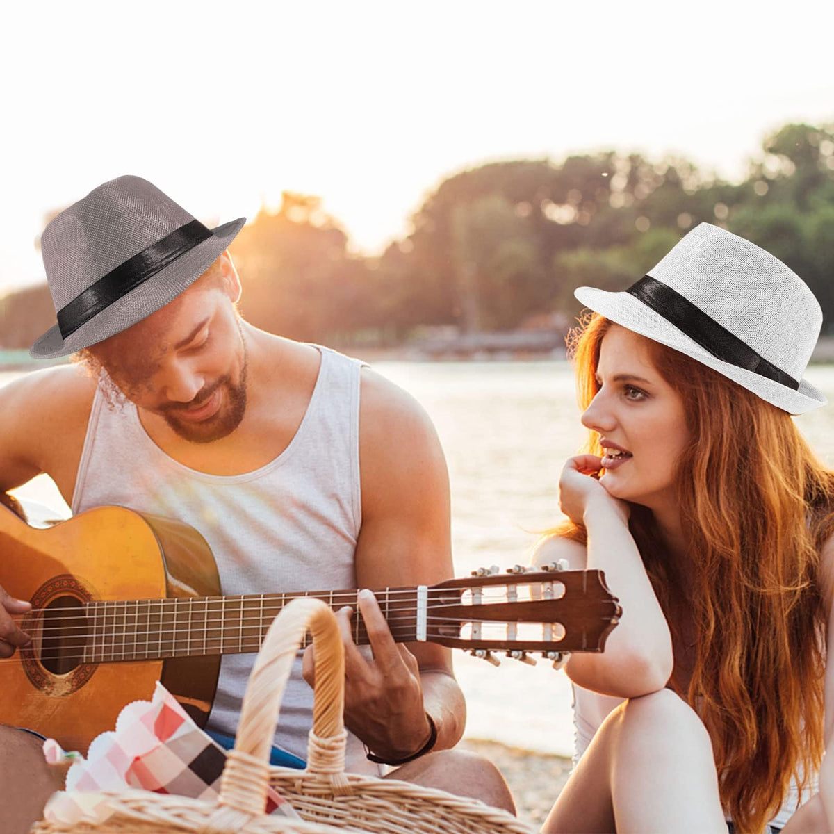 TERRIFI 5-Pack Short Brim Fedora Hats, Classic Summer Beach Sun Hat Panama Caps for Men and Women