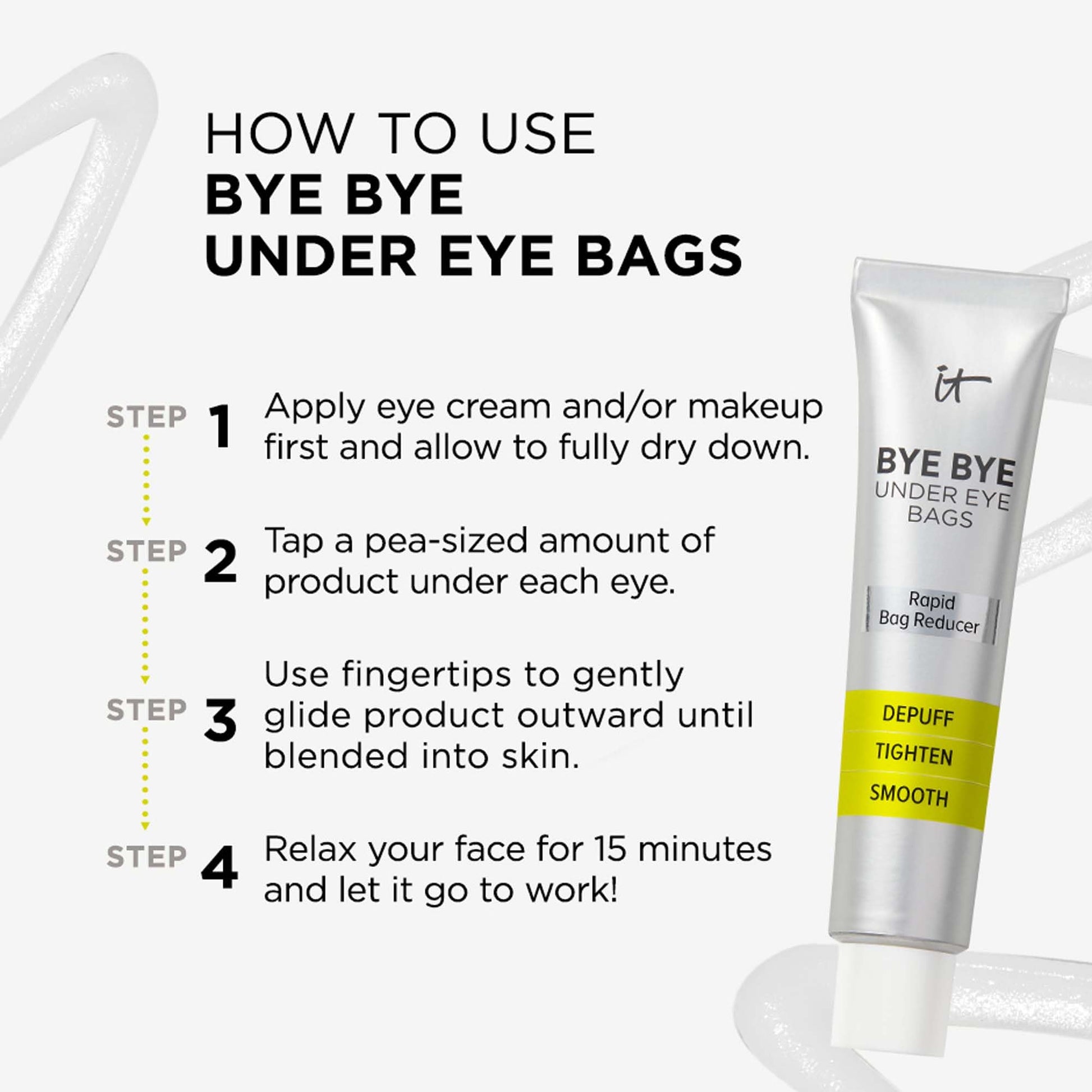 IT Cosmetics Bye Bye Under Eye Bags Treatment For Women & Men – Temporary Eye Bag Reducer & Undereye Corrector Depuffs, Tightens, Smooths & Reduces Look of Wrinkles & Fine Lines - 0.5 Fl. Oz - Medaid International