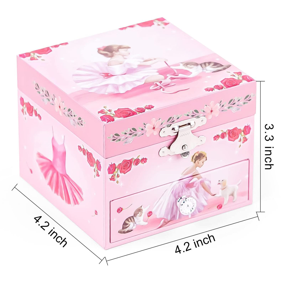 TERRIFI Girl's Musical Jewelry Storage Box, Storage Box with Spinning Ballerina Theme, Music Box for Little Girls Daughter Granddaughter, Birthday Anniversary, Swan Lake Tune (Pink) (Style A)
