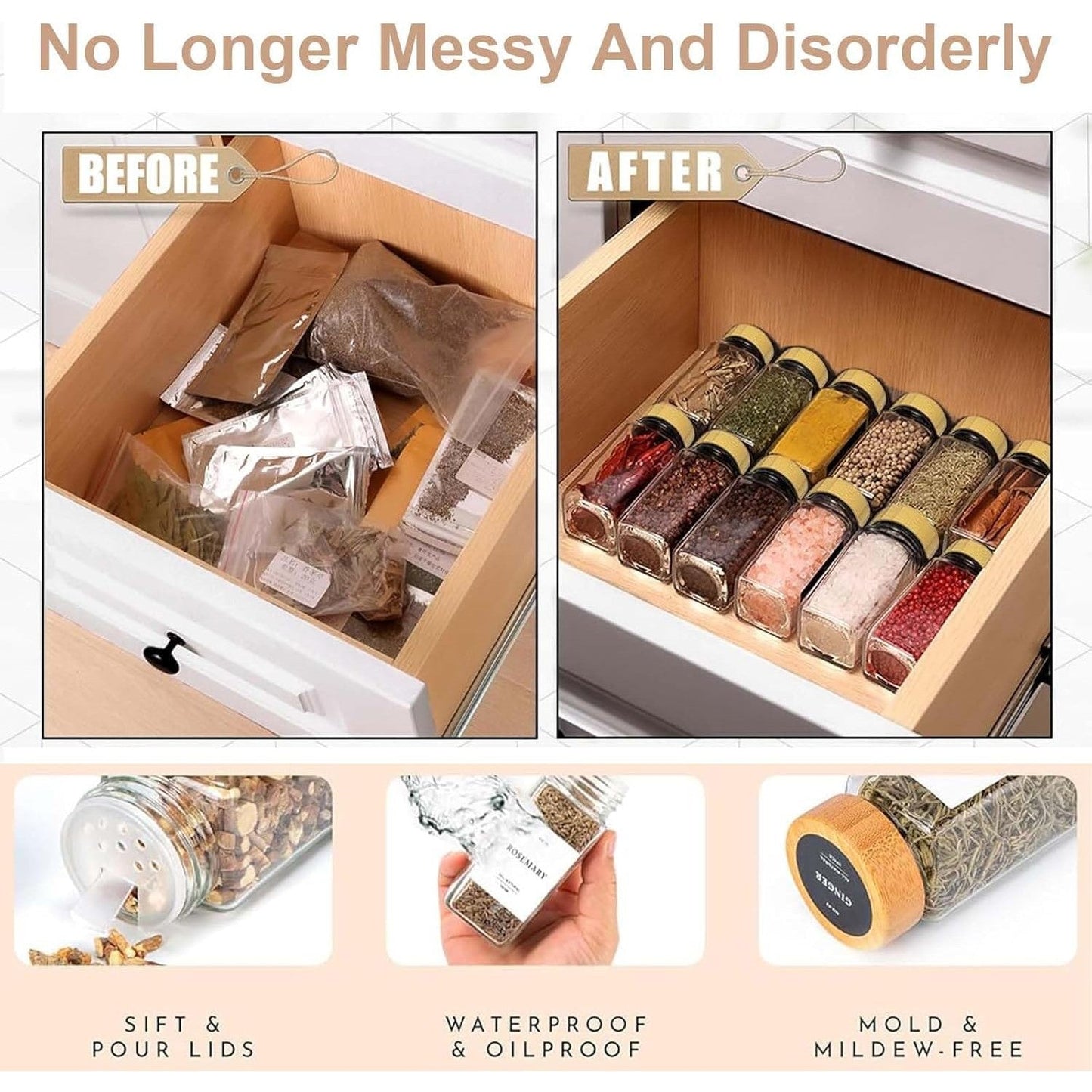 Bamboo Lid Spice Jar Set (24 Pieces)