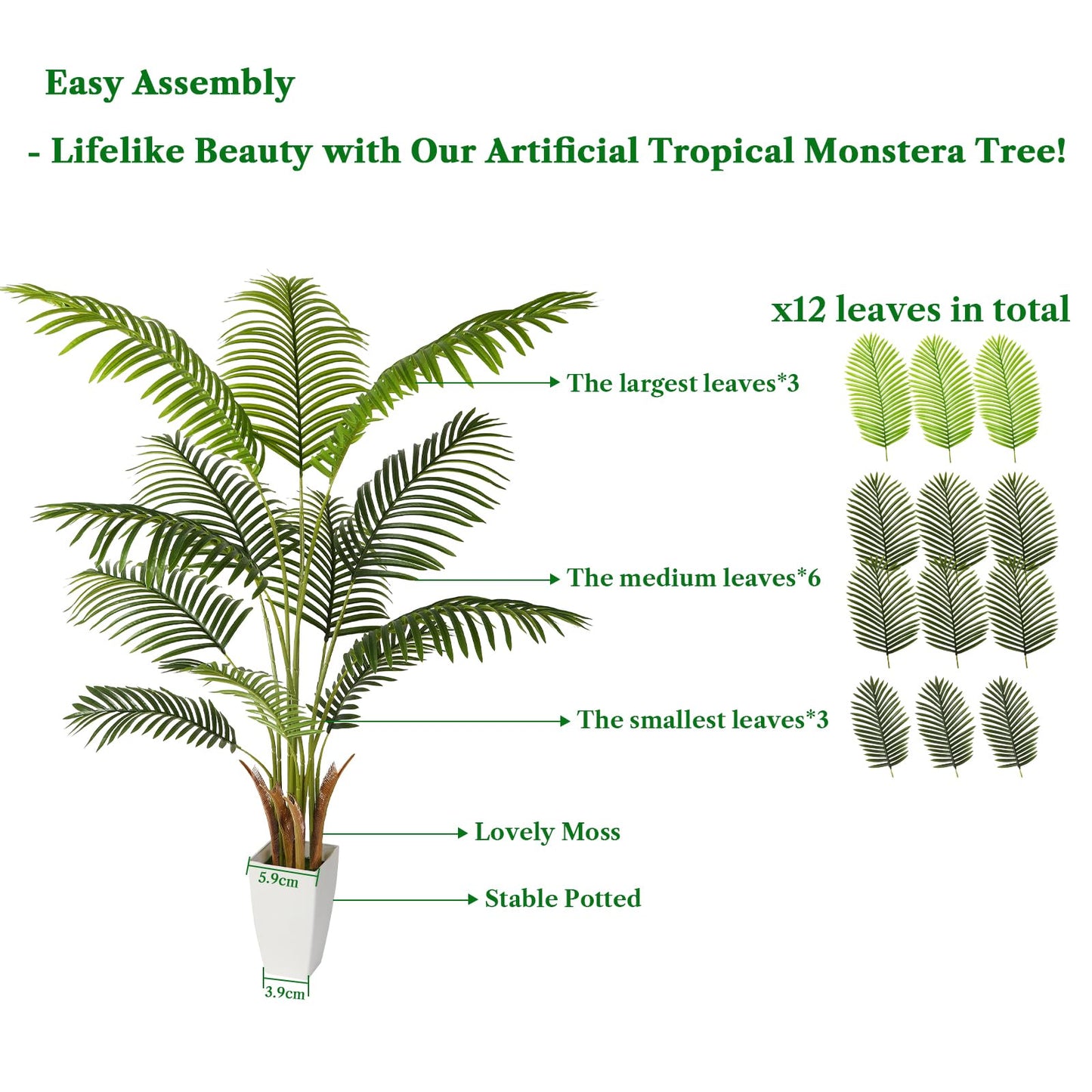 Alupssuc 5ft Artificial Palm Tree with White Planter, Tall Fake Palm Tree with Natural Trunk and Lifelike Leaves for Home Office Housewarming Gift, Artificial Silk Plant for Living Room Decor Indoor - Medaid International