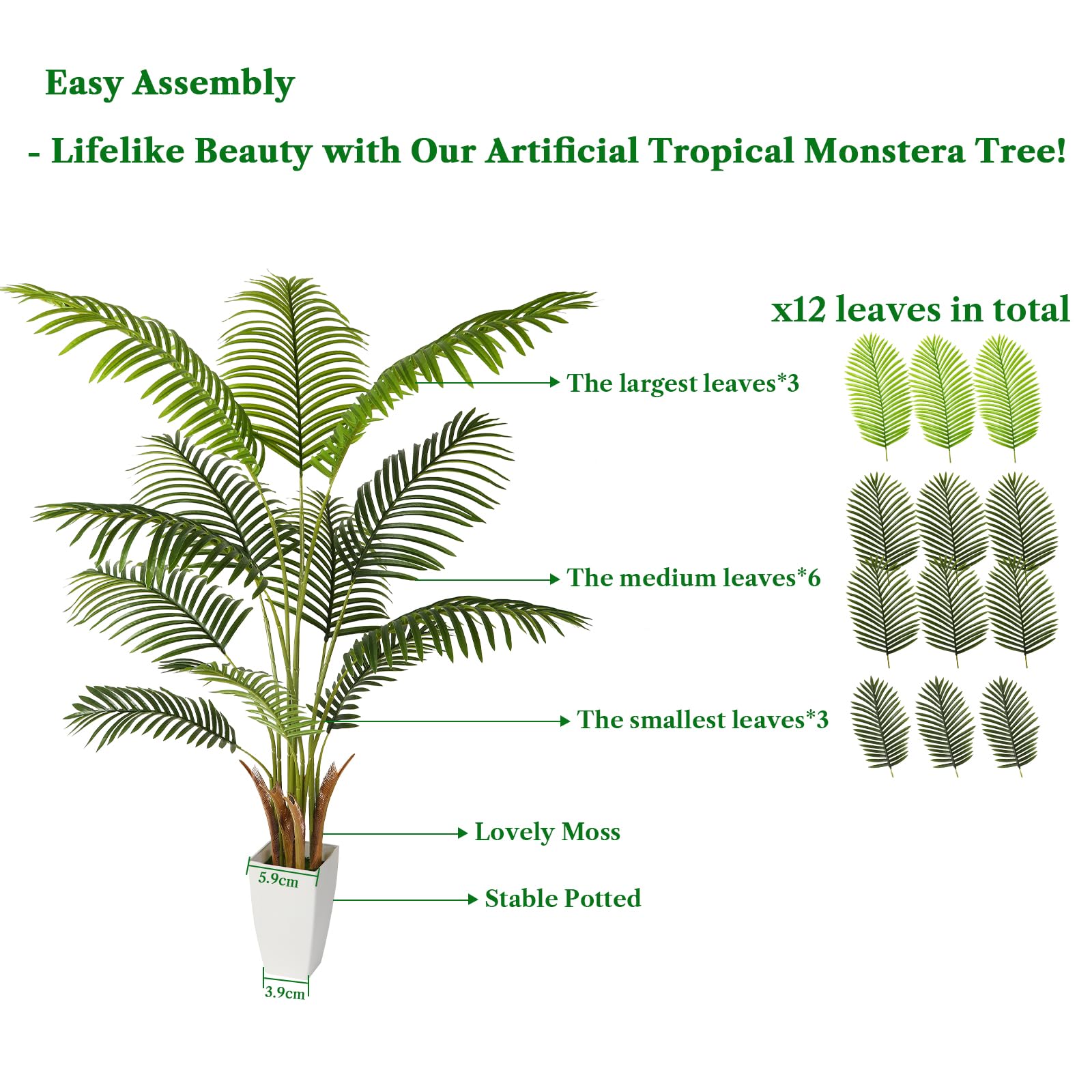 Alupssuc 5ft Artificial Palm Tree with White Planter, Tall Fake Palm Tree with Natural Trunk and Lifelike Leaves for Home Office Housewarming Gift, Artificial Silk Plant for Living Room Decor Indoor - Medaid International