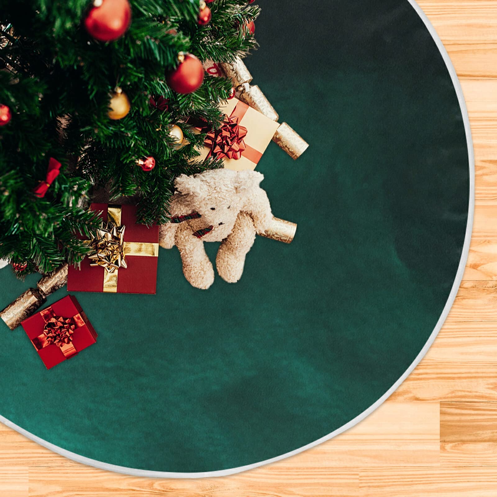 xigua Hunter Green Christmas Tree Skirt 36 Inch Large Christmas Tree Mat Xmas Holiday Home Party Decor - Medaid International