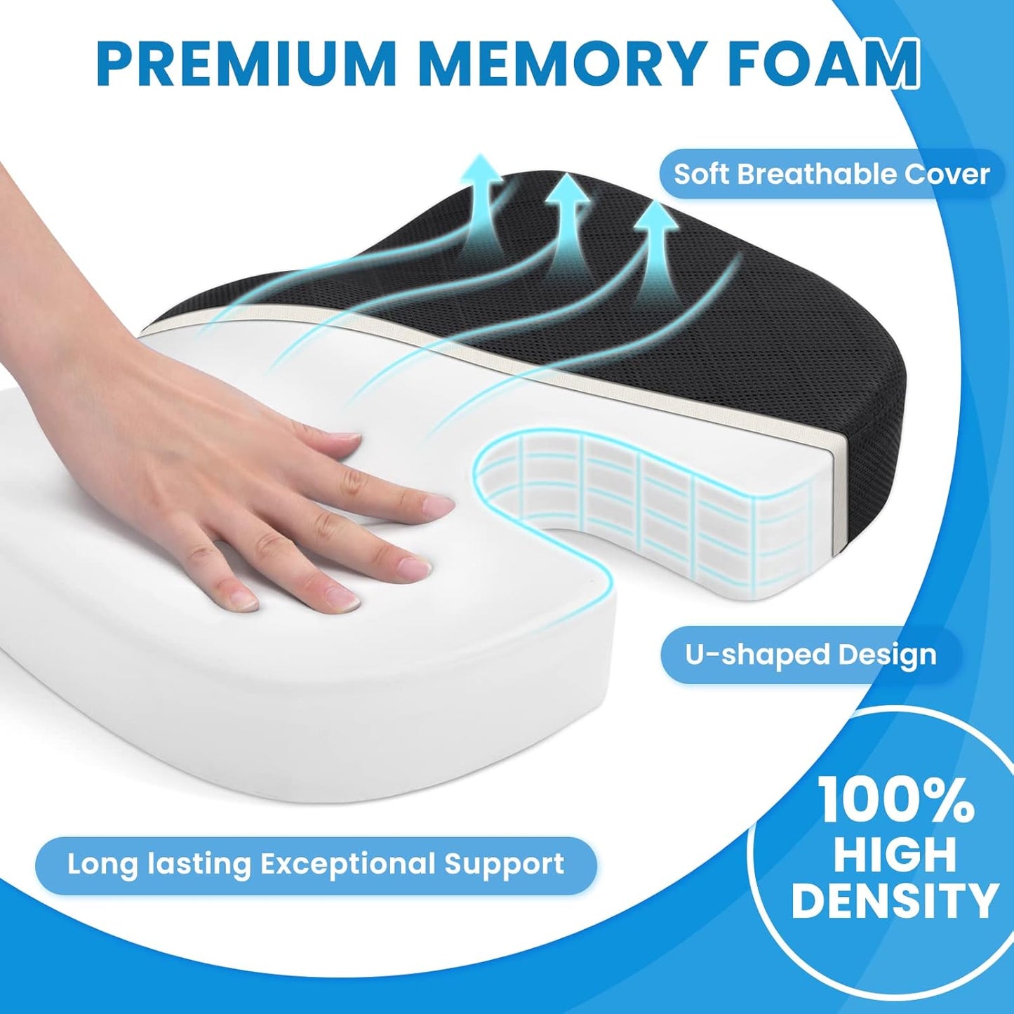 Seat Cushion for Office Chair,Memory Foam Non-Slip Desk Chair Cushion Back, Coccyx, Sciatica, Tailbone Pain Relief Butt Pillow for Office Chair, Car Wheelchair (Black) Car Seat Cushion, Non-Slip & Chair Pad, Memory Foam Butt Pillow for Computer Desk - Medaid International