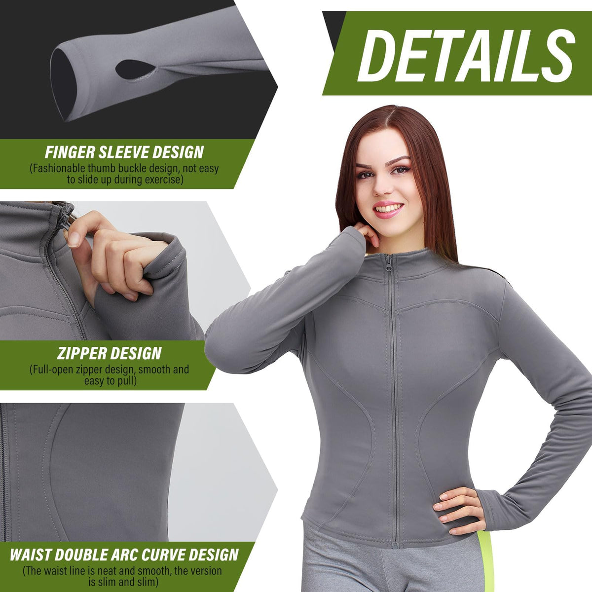 TERRIFI Womens Thermal Gym Tops Shirts 2 Pcs Zip up Long Sleeve Womens Sport Jacket Sports Yoga Tops for Gym Yoga Running Hiking Cycling Black and Grey, M