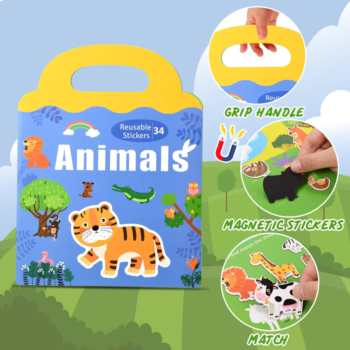 KASTWAVE Sticker Book for Kids, 3 Pack Reusable Sticker Books for Toddlers, Magnetic Sticker Books for Toddlers Static Toys Ocean Animals Dinosaur Stickers Books for 1-6 Years Educational Toys