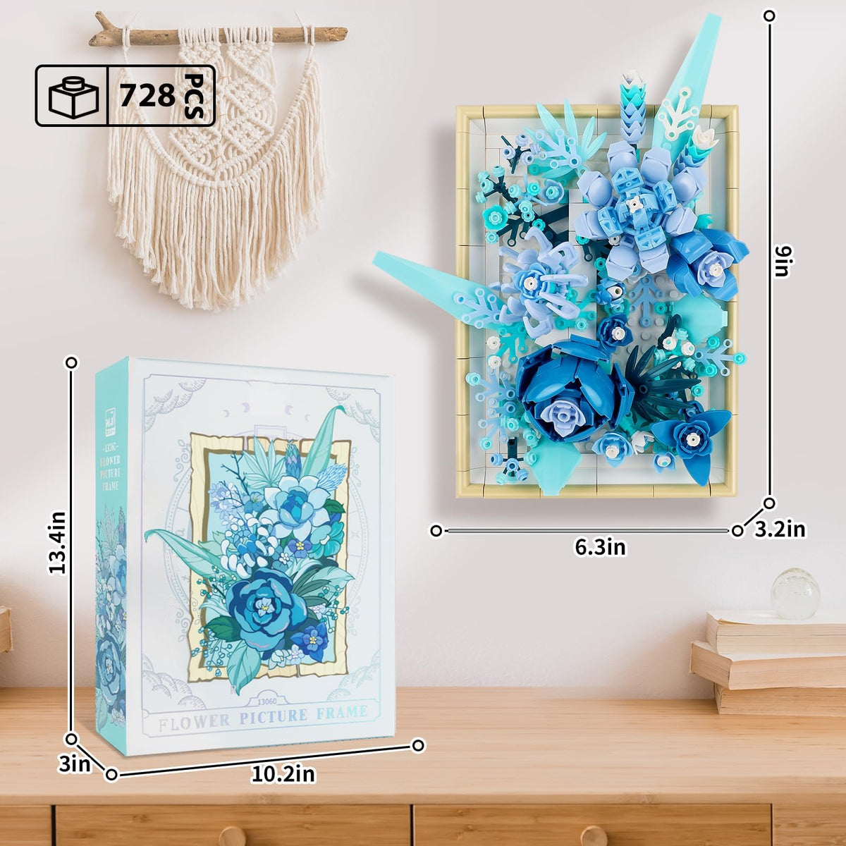 KASTWAVE Flowers Building Set for Adults, Compatible with Lego Flowers Roses Plants Picture Frame, Botanical Collection Wall Art Home Office Decor, Ideas Gift Building Toy for Boys Girls (728 PCS)