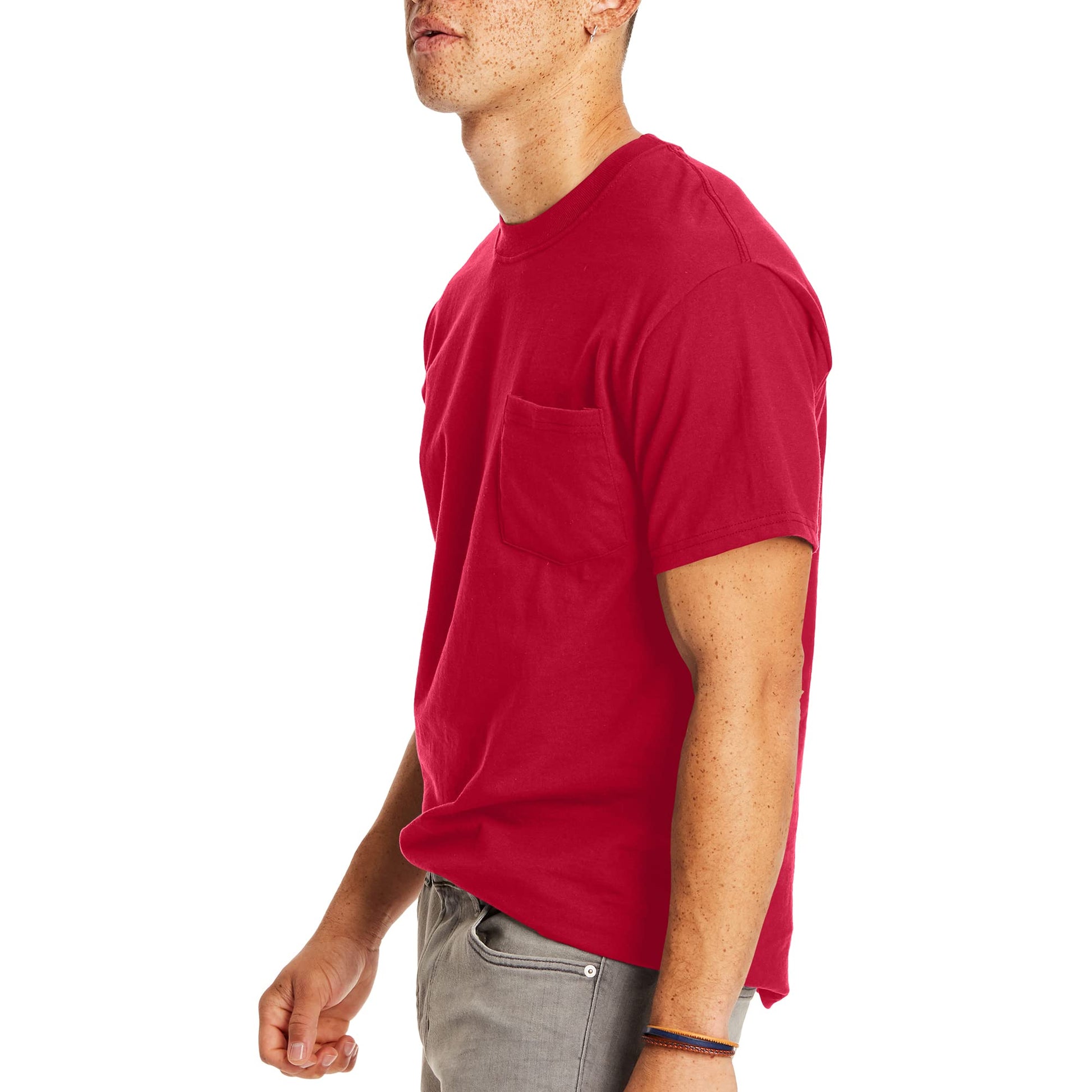 Hanes Men's Short Sleeve Beefy-T with Pocket, Deep Red, X-Large - Medaid International