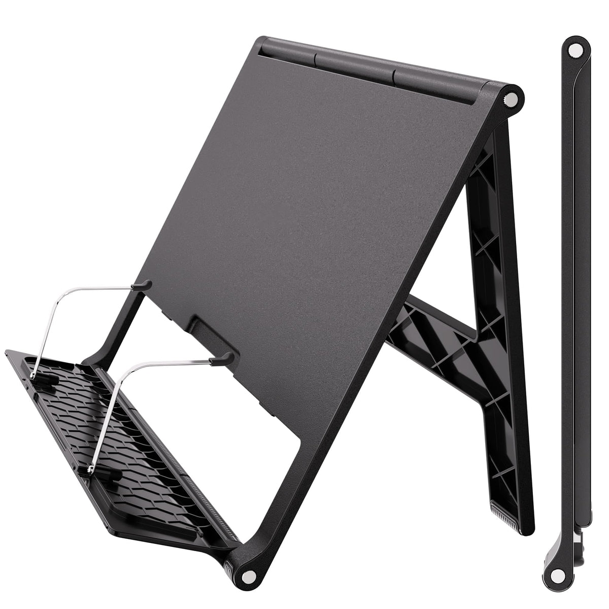 TERRIFI Portable Book Stand, Free Angle Adjustable Holder for Thick Textbooks, Collapsible and Lightweight Book Rest, Ideal for Reading and Study, Compact Design for Easy Transport (Black)