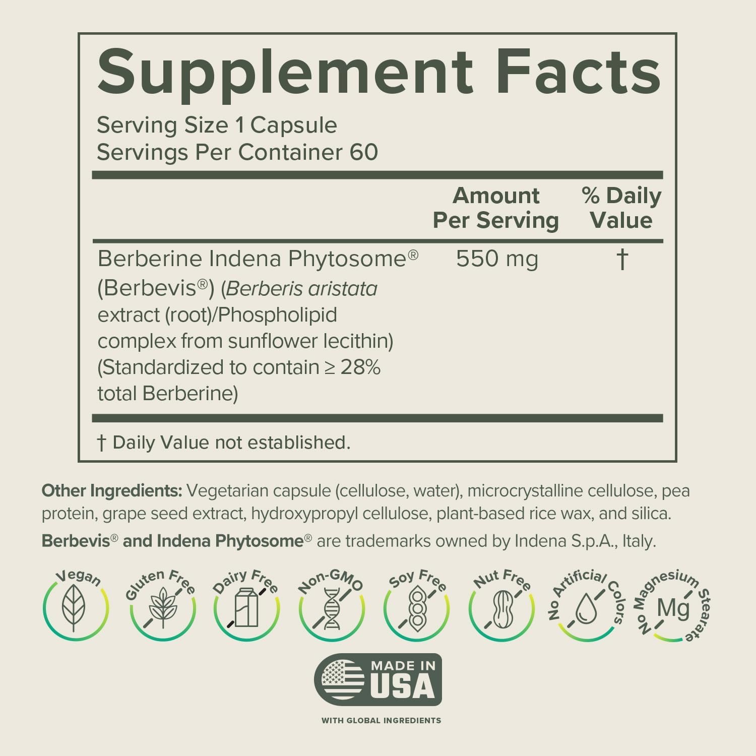 Prominent Nutrition Berberine Phytosome Supplement, Healthy Gut Support, 550 mg, 60 Count - 1 Pack - Medaid International