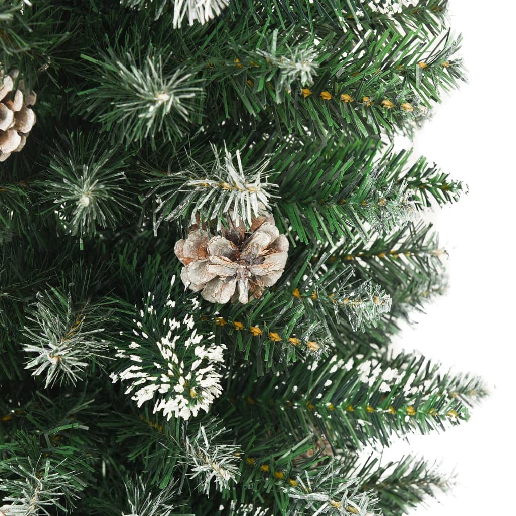 vidaXL 5 ft Artificial Slim Christmas Tree with White Snow Decoration and Steel Stand – Green PVC Holiday Decoration with 10 Cones and 266 Pointed Tips - Medaid International