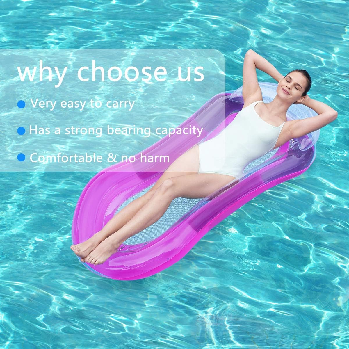 Inflatable Swimming Floating Bed Hammock for Pool with Soft Mesh Center