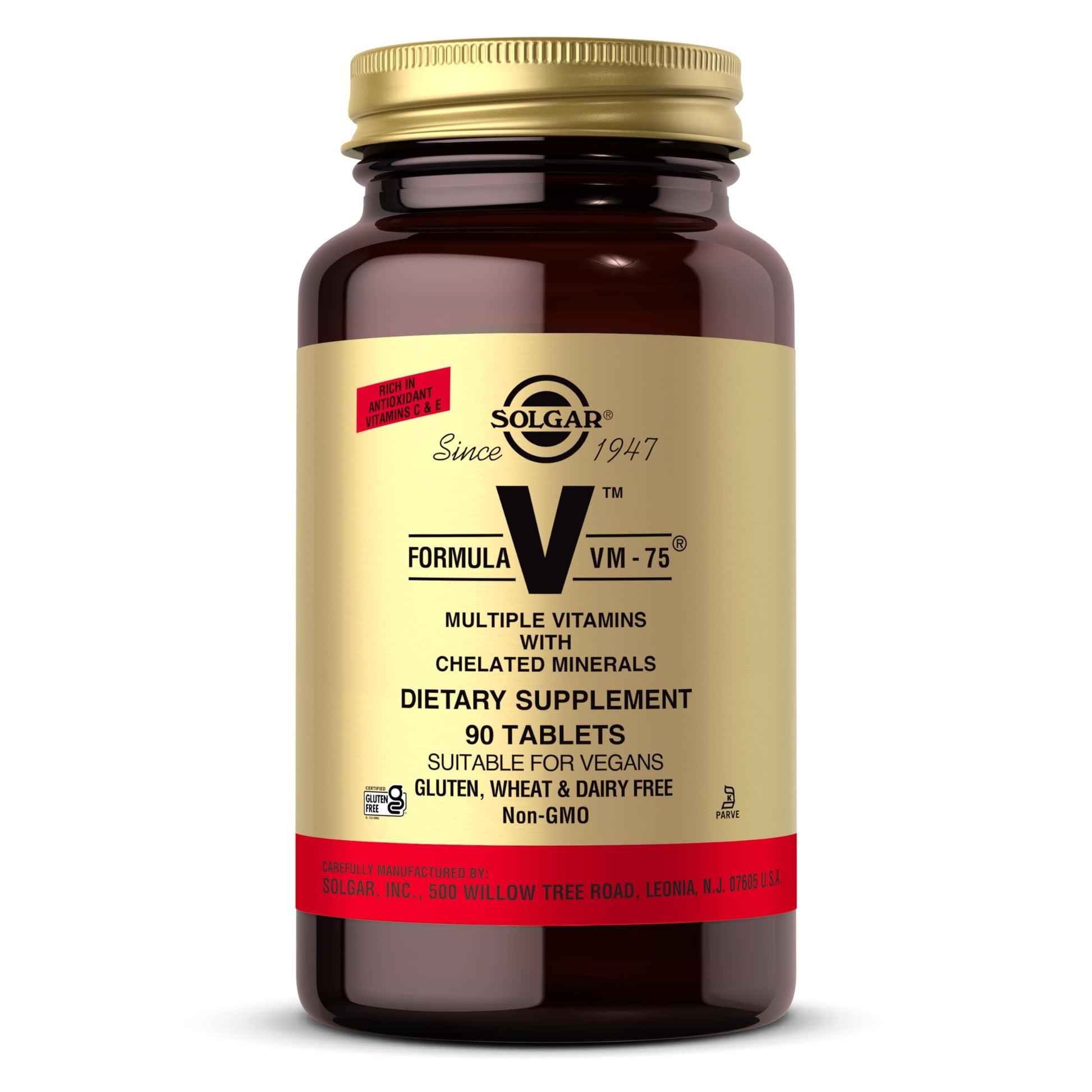Solgar Formula VM-75, 90 Tablets - Multivitamin with Chelated Minerals - Vitamin A, B6, B12, C, D, E - Biotin, Magnesium, Calcium, Iron, Zinc - Vegan, Gluten Free, Dairy Free, Kosher - 90 Servings - Medaid International