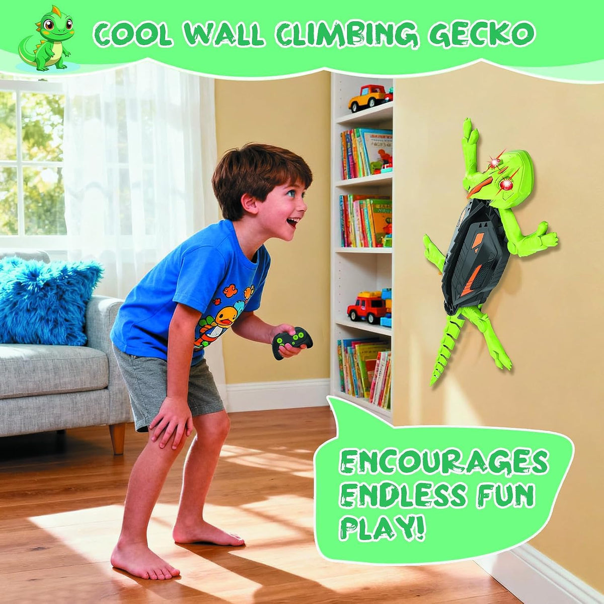 Wall Crawler Gecko, Electric Lizard Toy, Remote Control Crawling Gecko, Rechargeable Funny Prank Toy, for Adults, Indoor Walls, Ceilings, Family Fun, Parties, Office, Birthday Prank Games (Green)