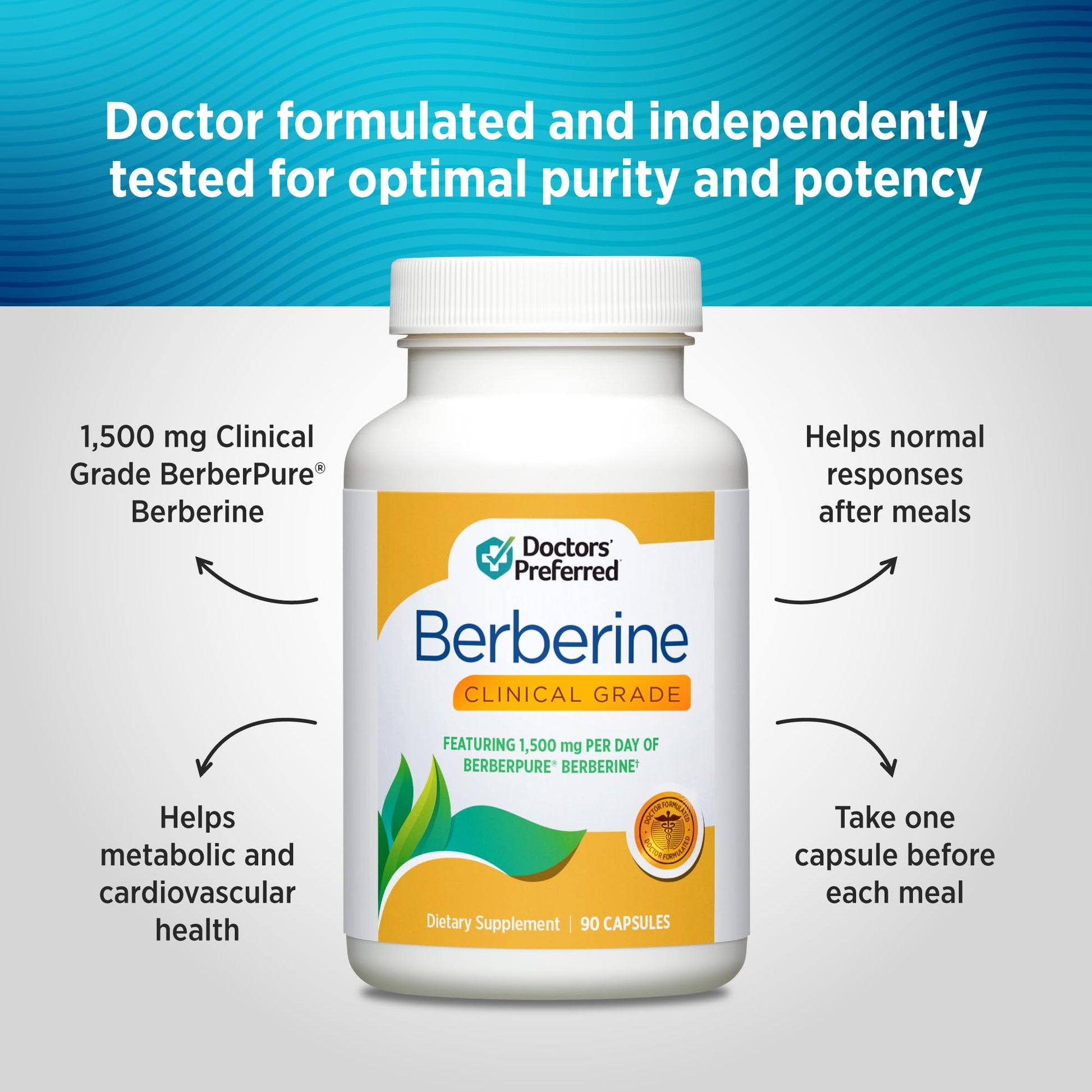 DOCTORS' PREFERRED Berberine Clinical Grade Supplement - Doctor Formulated | 1500 mg per Daily Serving | 90 Count - Medaid International