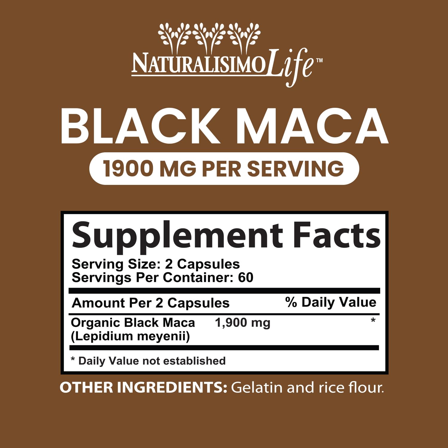Organic Black Maca 1,900 mg per Serving Natural Energy Booster Peruvian Maca for Men & Women 120 Capsules - Medaid International