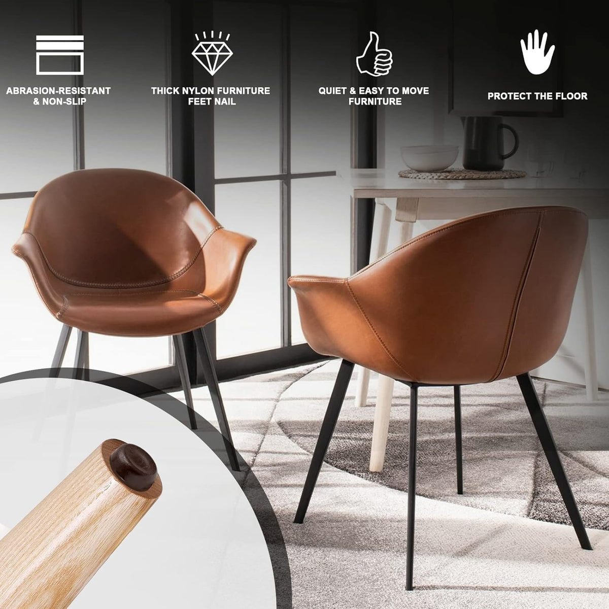 KASTWAVE Brown Nail-On Furniture Sliders, 60PCS Round Floor Protectors for Table and Chair Legs, Durable Nylon Glides for Easy Movement, 17.3mm x 5mm
