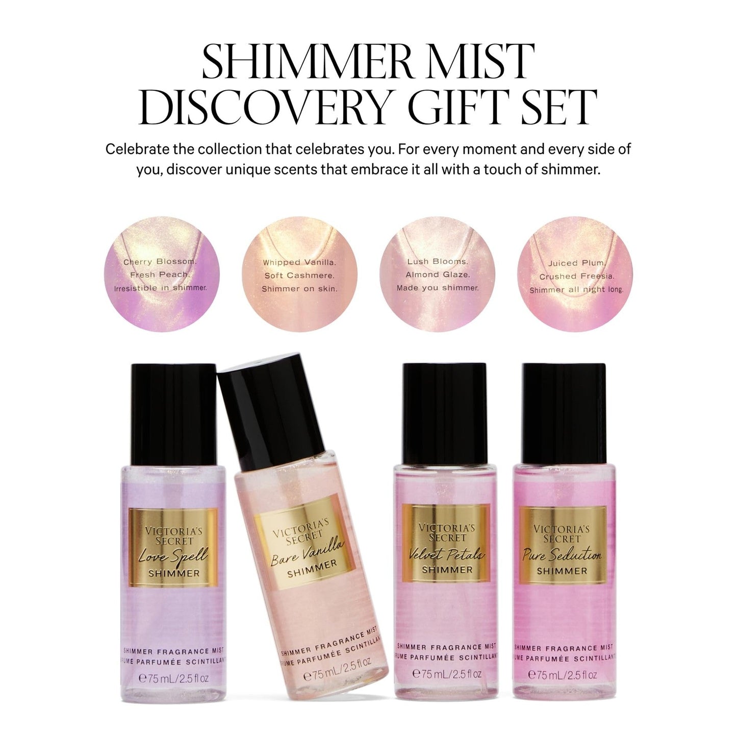 Victoria's Secret Fragrance Mist Collection 4 Piece Shimmer Mini Gift Set, Assorted Scents - Medaid International